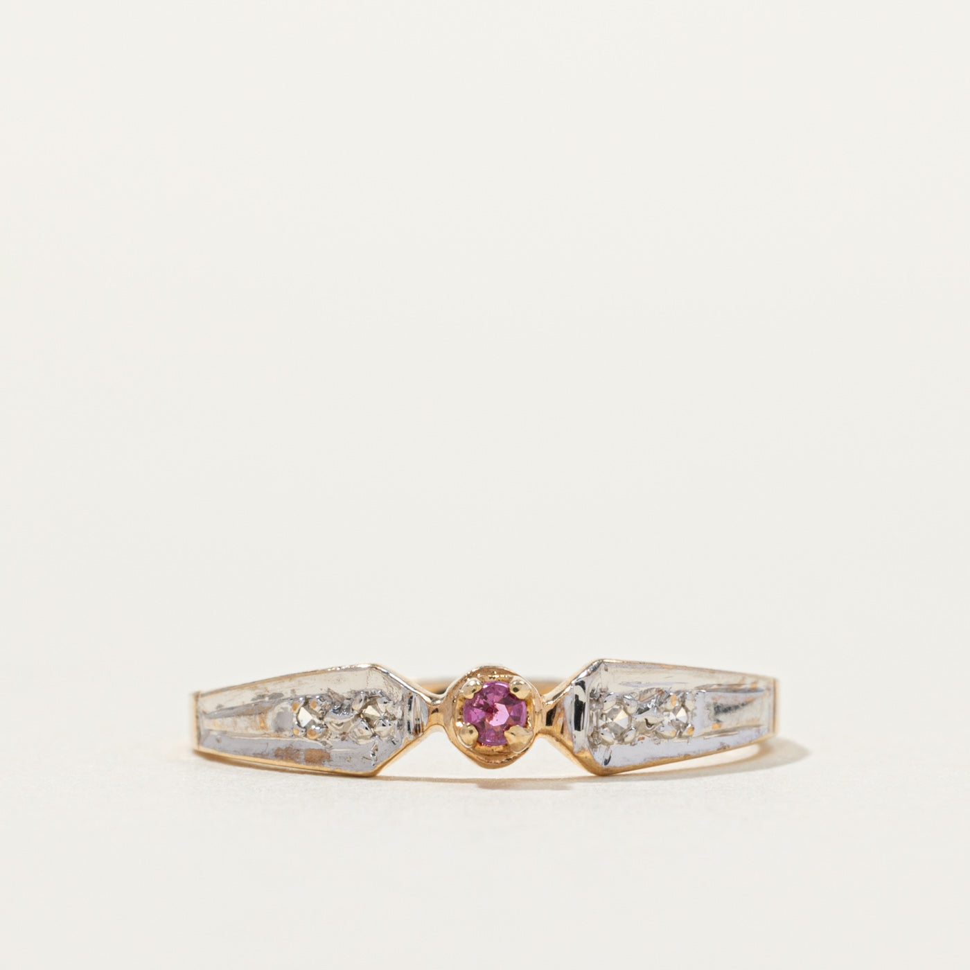 Two Tone Ruby & Diamond Reverse Tapered Ring | SZ 5.5