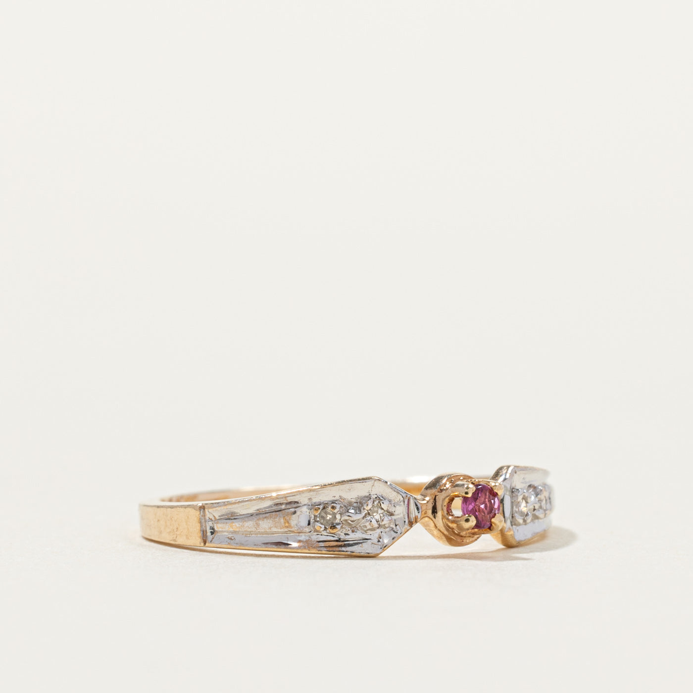 Two Tone Ruby & Diamond Reverse Tapered Ring | SZ 5.5