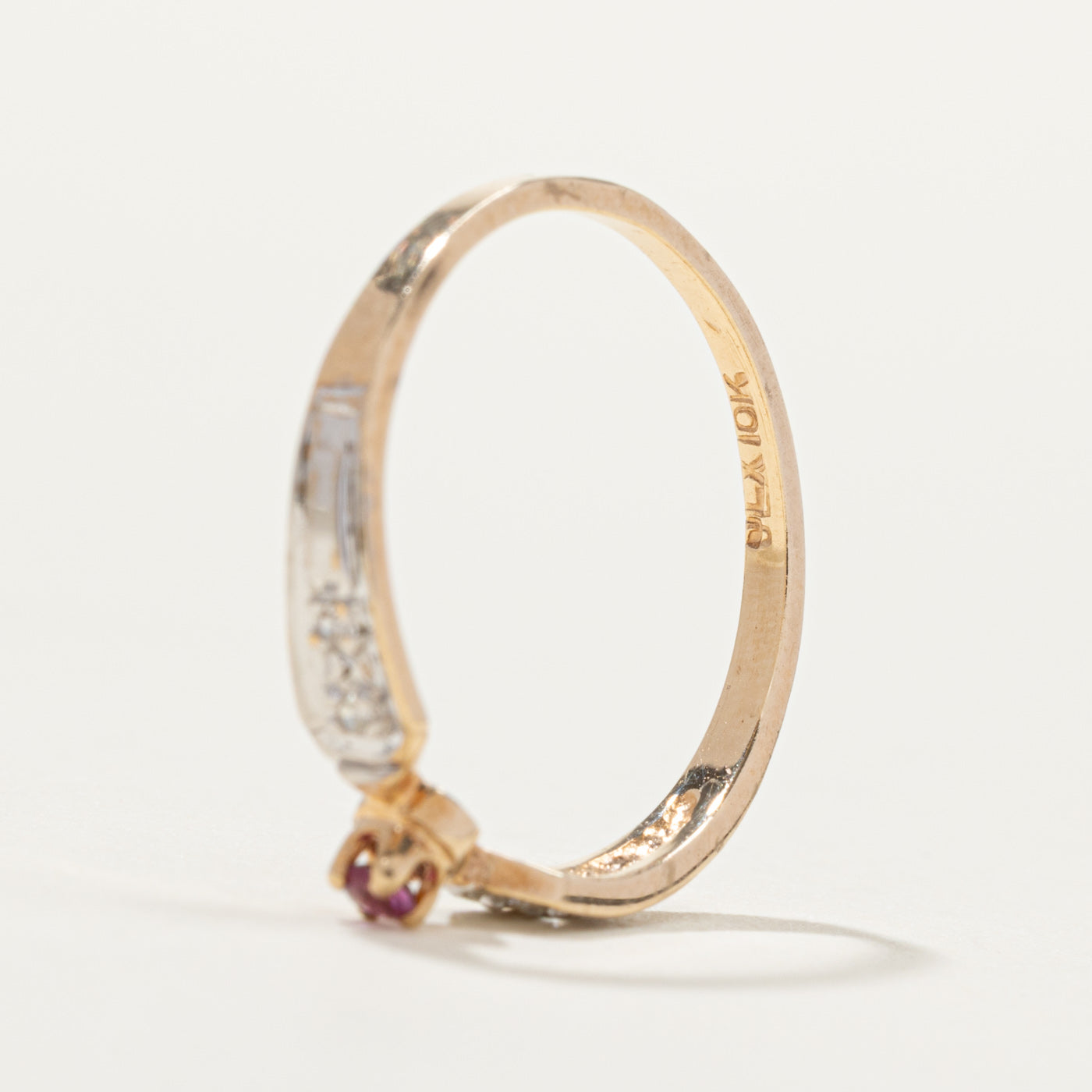 Two Tone Ruby & Diamond Reverse Tapered Ring | SZ 5.5