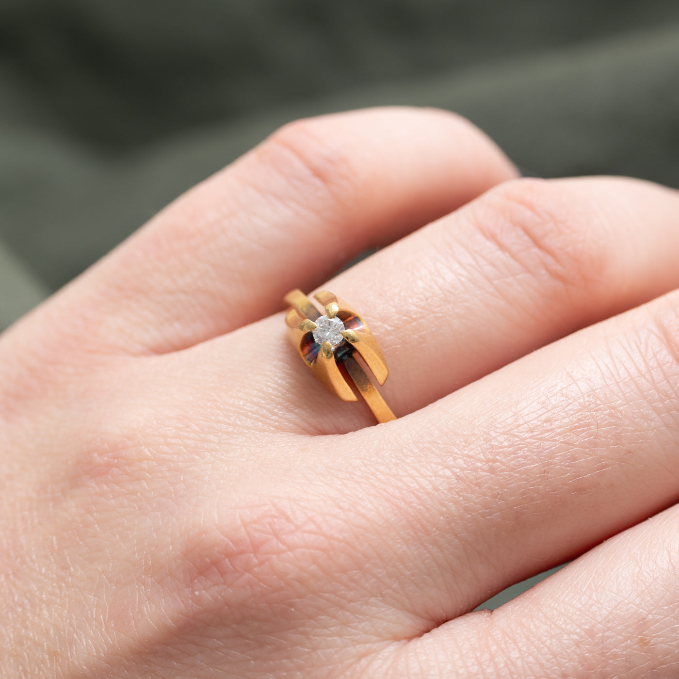 Bague vintage abstraite en or 18 carats sertie de diamants | 0,10 ct | Taille 6,5