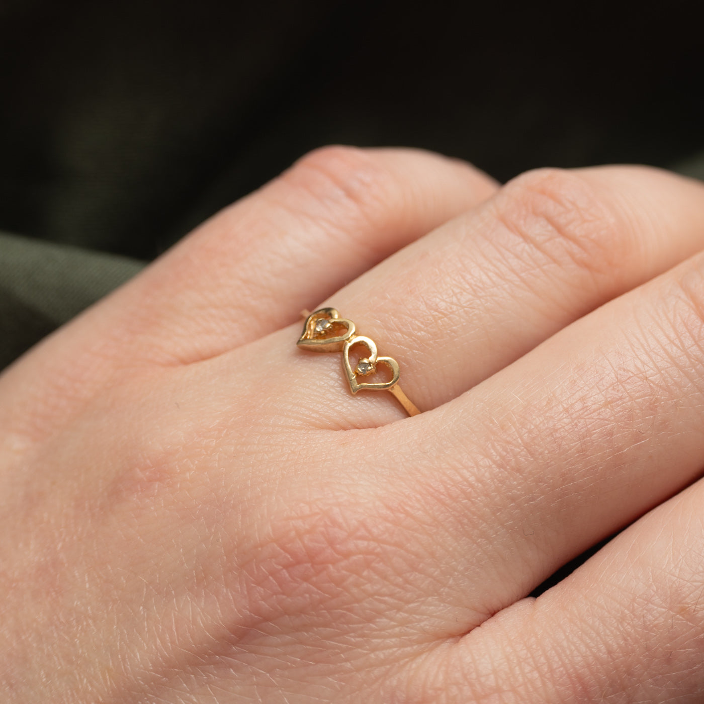10k Diamond Twin Hearts Ring | SZ 6