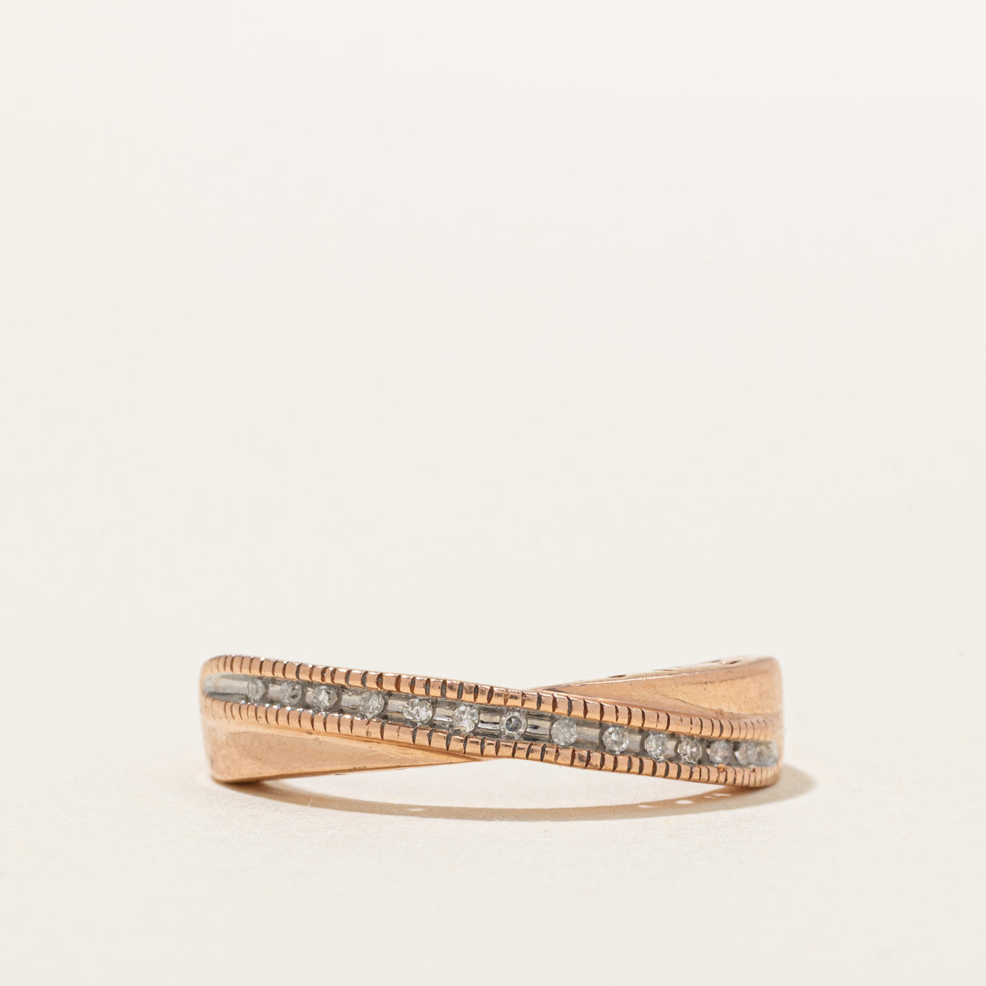 10K Rose Gold Diamond "I Love You" Cross Over Ring | SZ 7.0