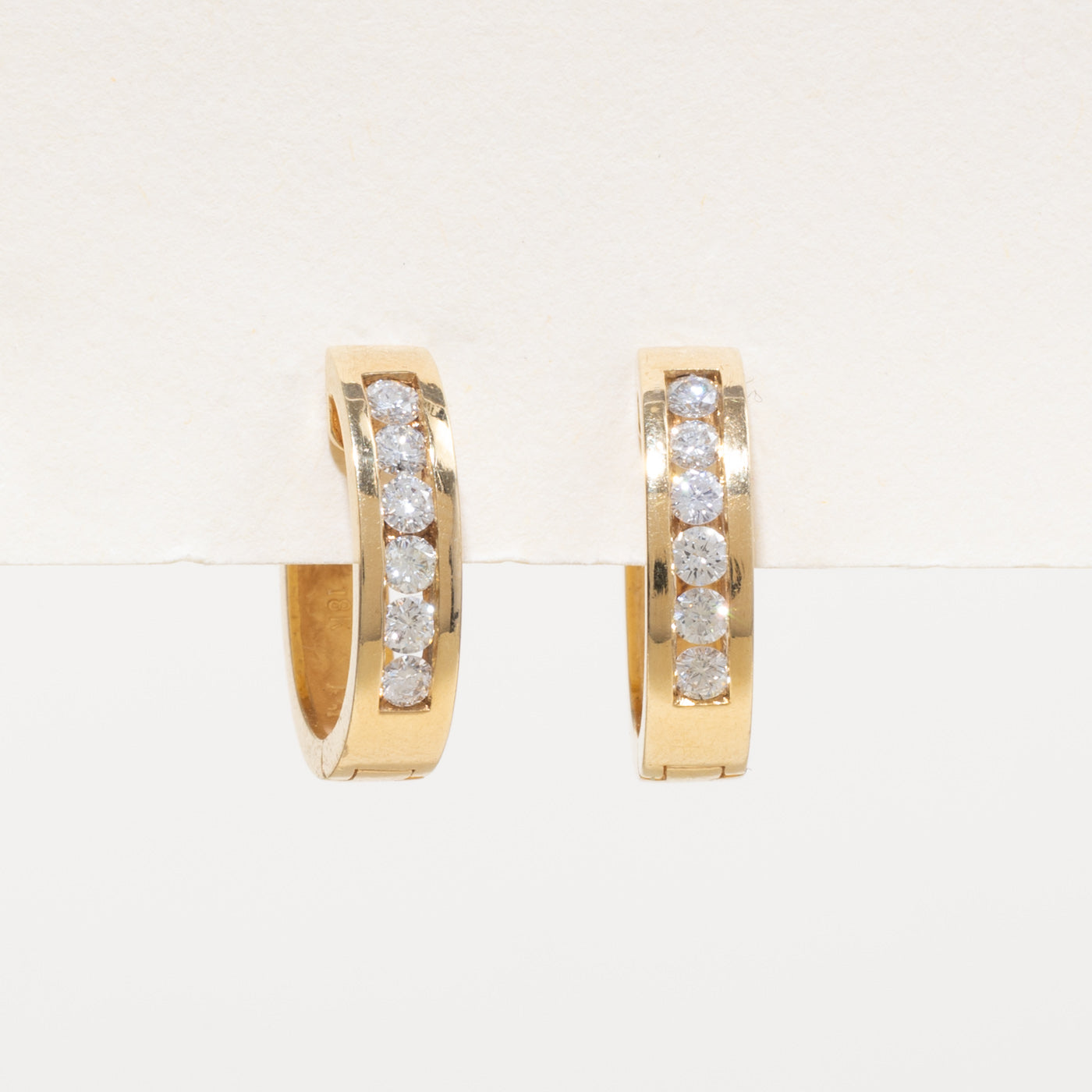 18k Channel Set Diamond Huggie Earrings | 0.60ctw