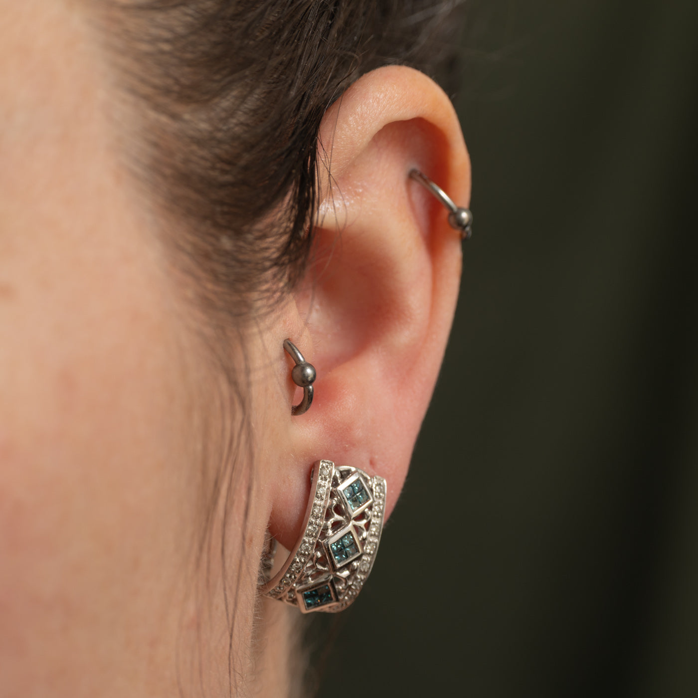 14k Princess Cut Gray Blue & White Diamond Earrings | 0.68ctw