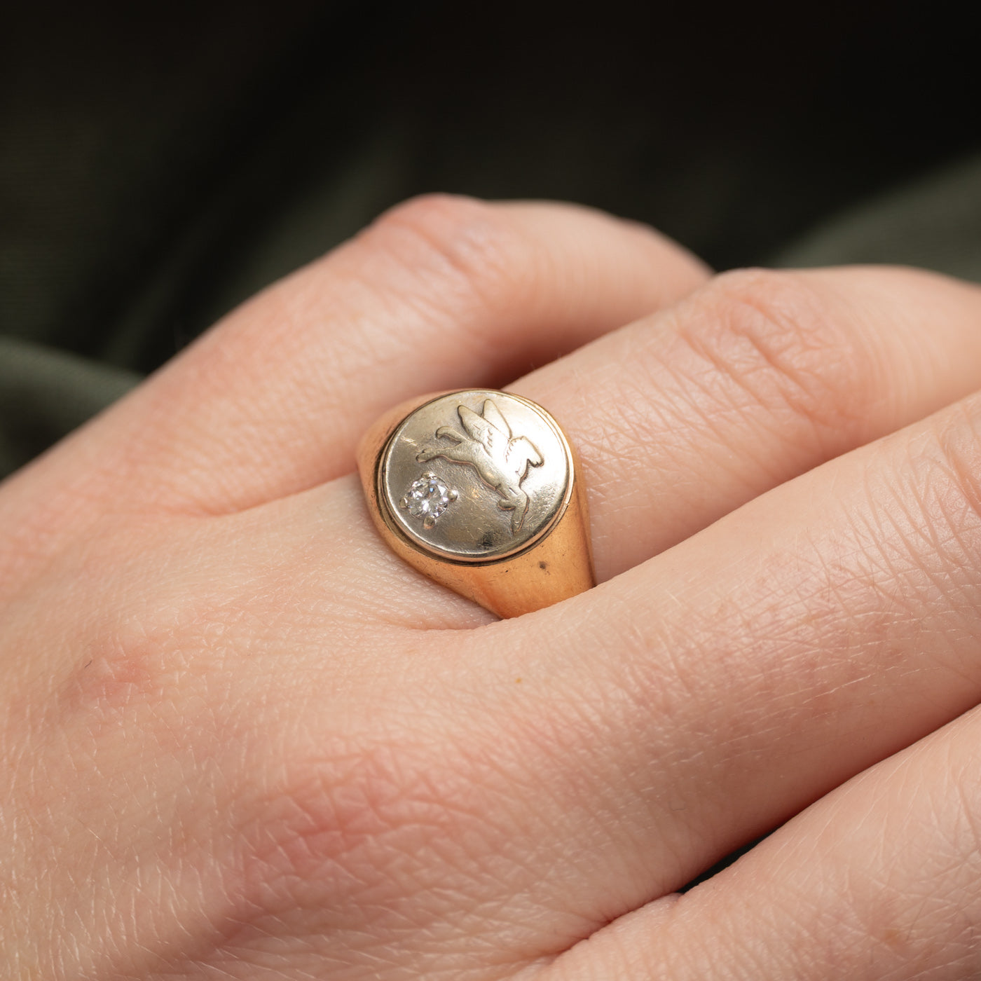 10k Diamond Pegasus Signet Ring | 0.08ctw | SZ 7.5