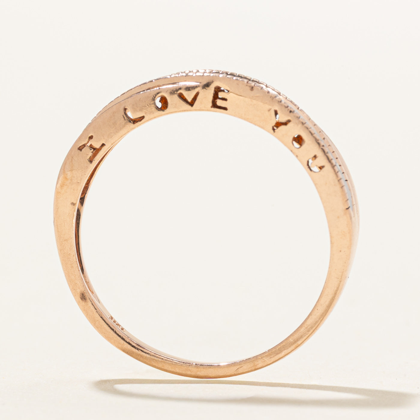 10K Rose Gold Diamond "I Love You" Cross Over Ring | SZ 7.0