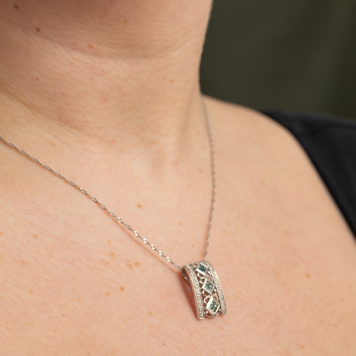 14k Gray Blue & White Diamond Pendant Necklace | 0.36ctw | 18"