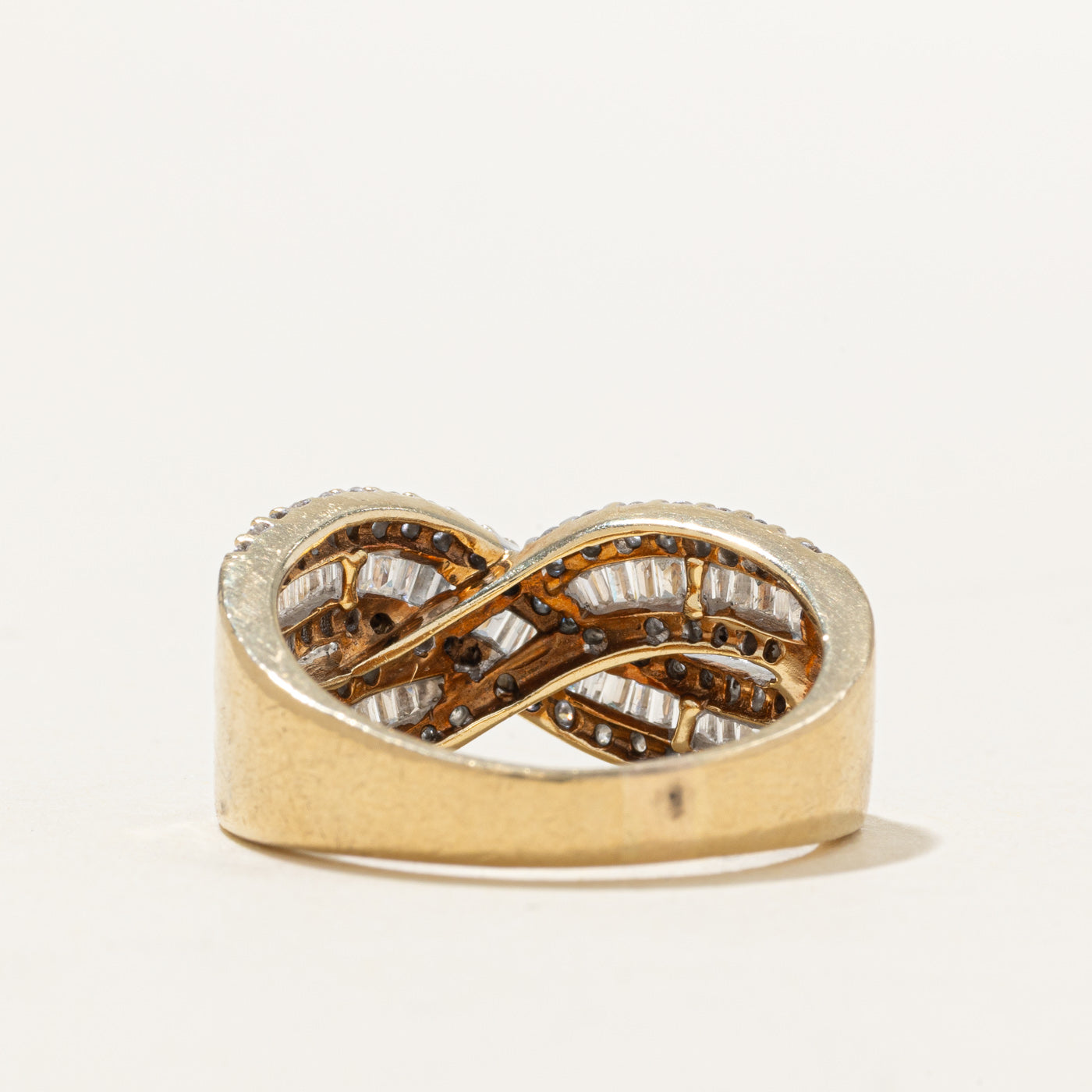 10K Multi Cut Diamond Multi Row Cross Over Ring | 1.28ctw | SZ 8.0