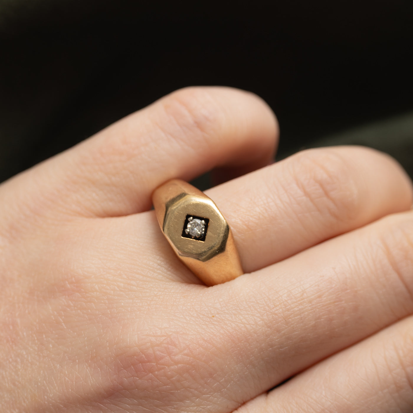 10k Diamond Geometric Signet Ring | 0.08ctw | SZ 10.5