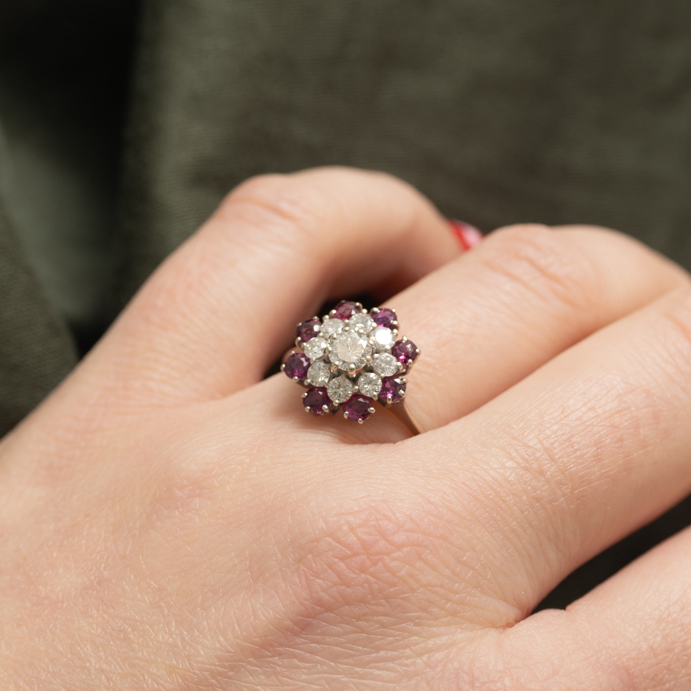 18k Ruby & Diamond Petal Cluster Ring | 0.88ctw, 0.44ctw | SZ 7.5