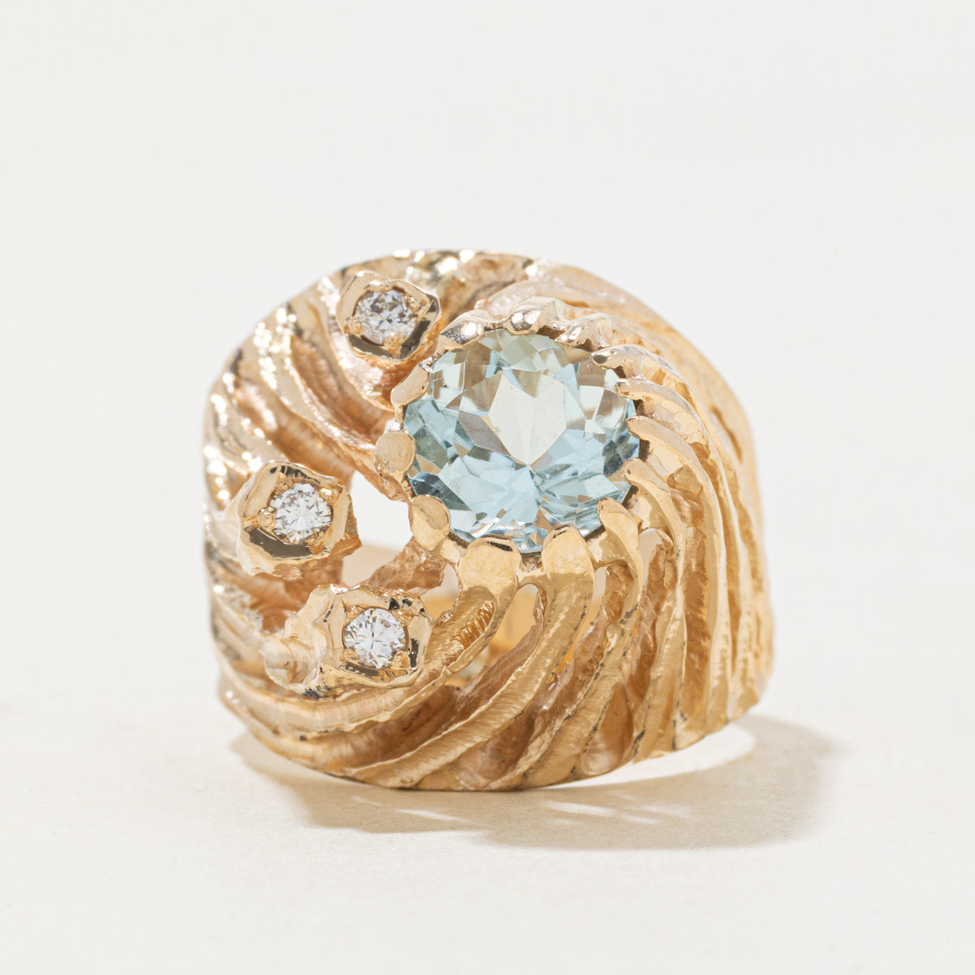 14k Aquamarine & Diamond Abstract Cocktail Ring | 1.65ct, 0.09ctw | SZ 6.25