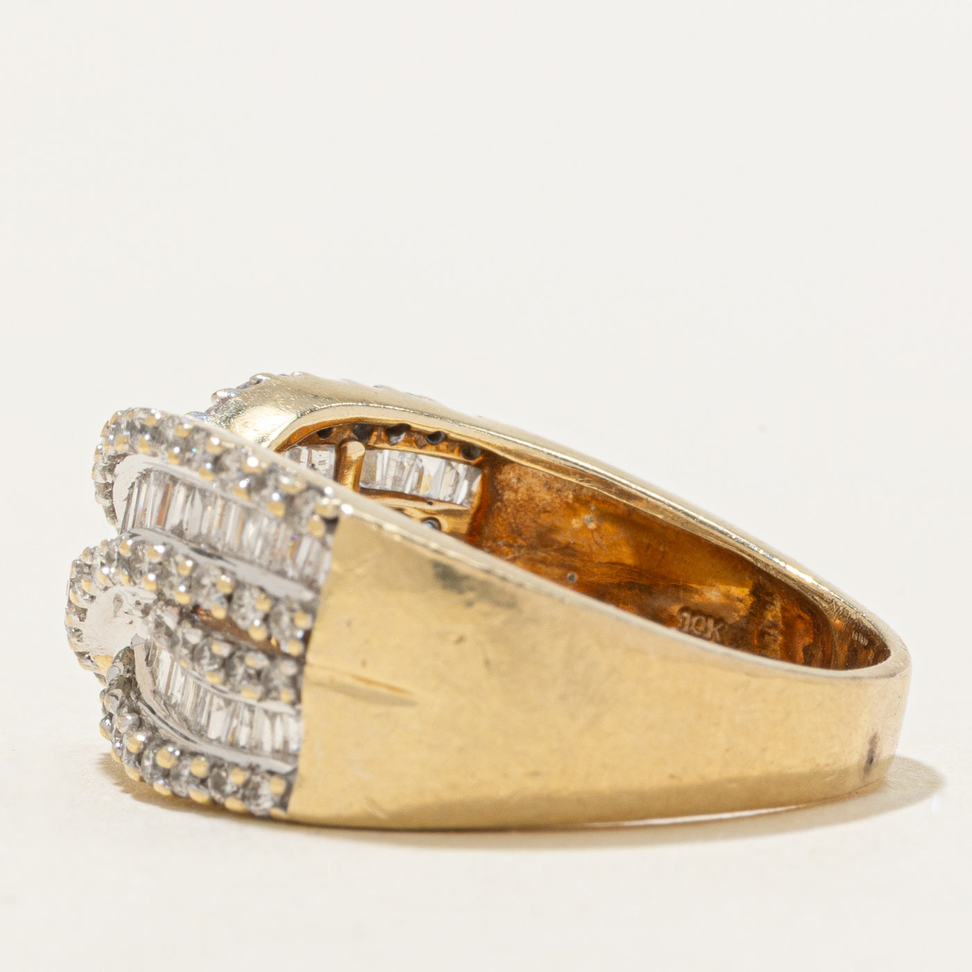10K Multi Cut Diamond Multi Row Cross Over Ring | 1.28ctw | SZ 8.0