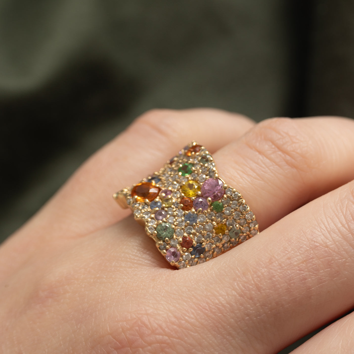 14k Multi Coloured Sapphire & Diamond Cluster Ring | 2.82ctw, 1.33ctw | SZ 7.5