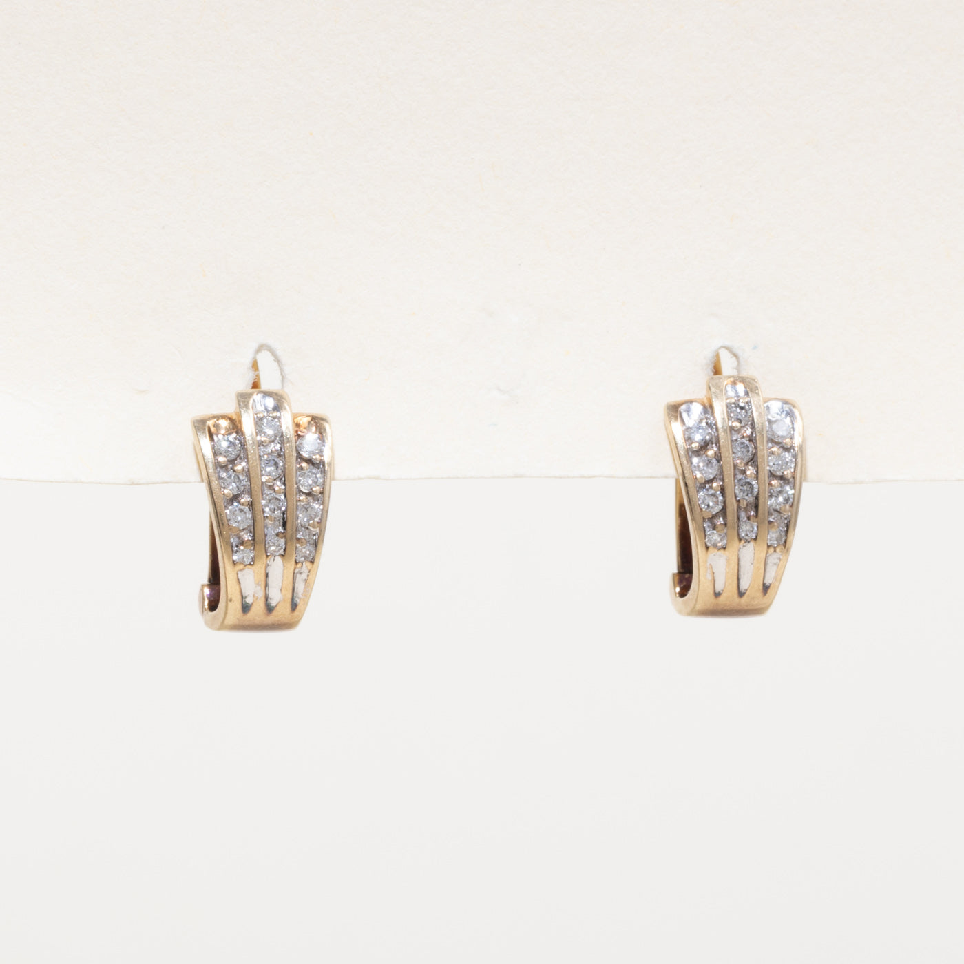 14k Diamond Multi Column Huggie Earrings | 0.21ctw
