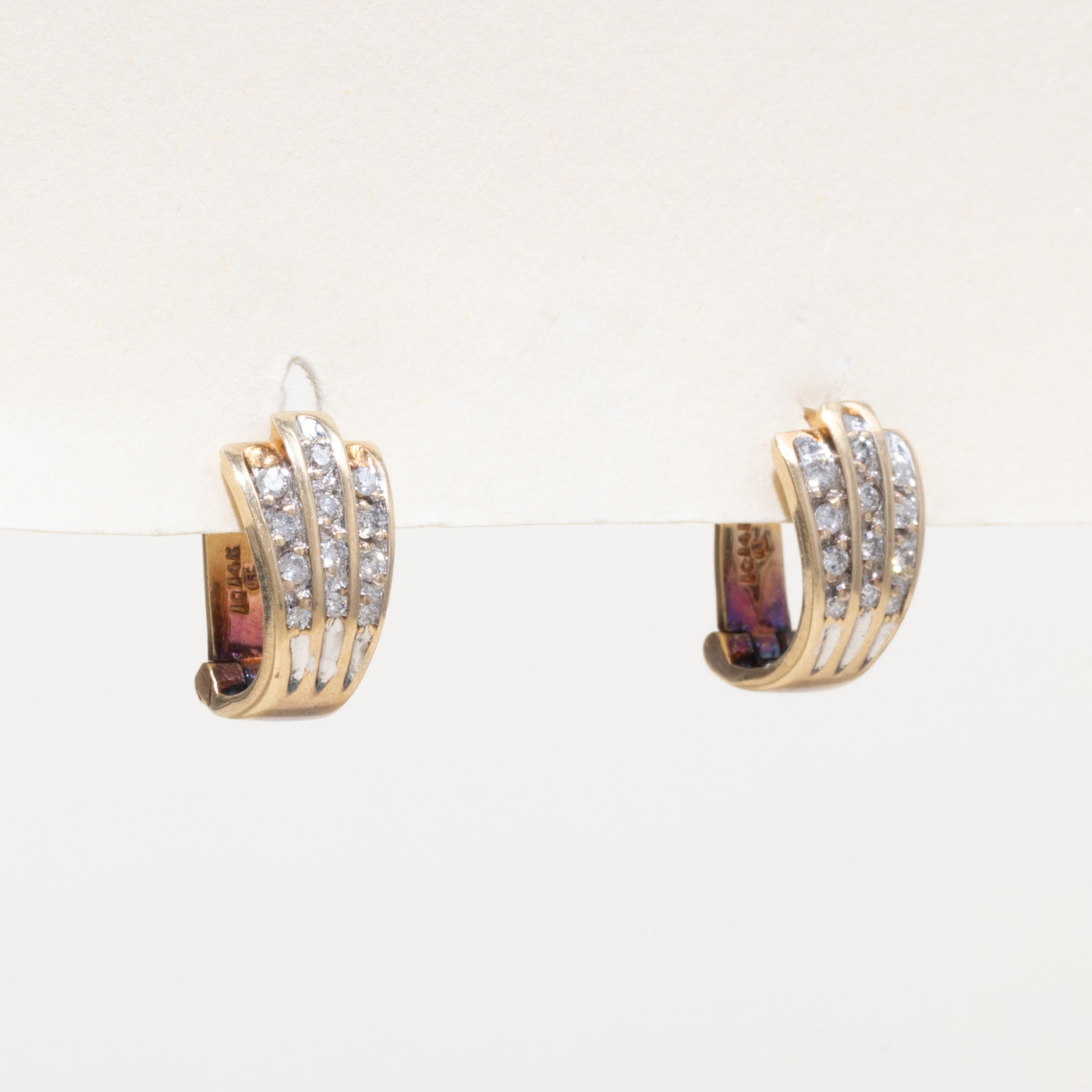 14k Diamond Multi Column Huggie Earrings | 0.21ctw