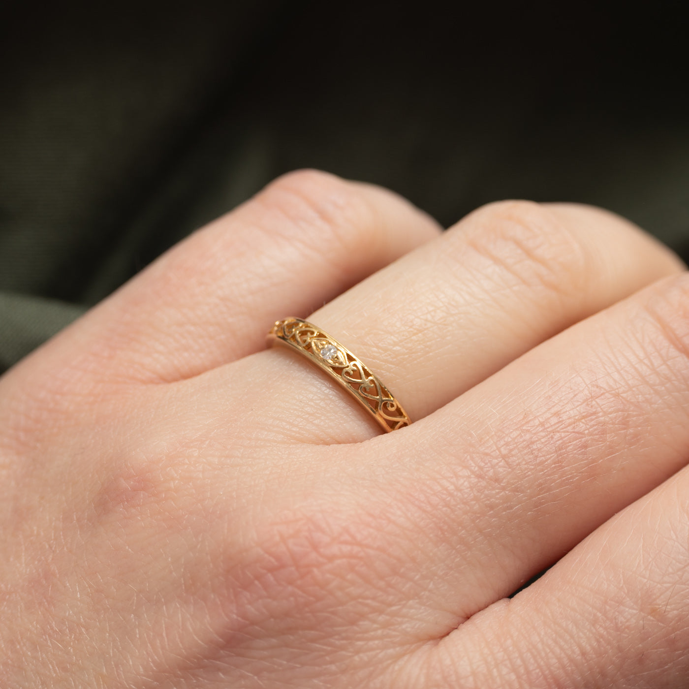 14k Diamond Open Heart Pattern Band | SZ 6.25