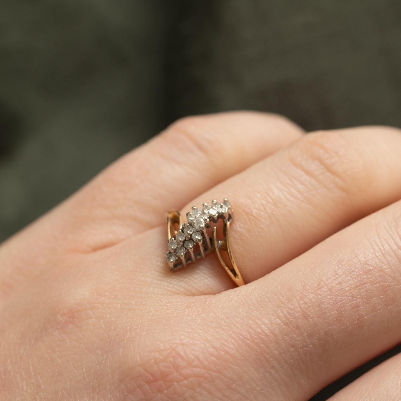 14k Diamond Wave Cluster Bypass Ring | 0.22ctw | SZ 5