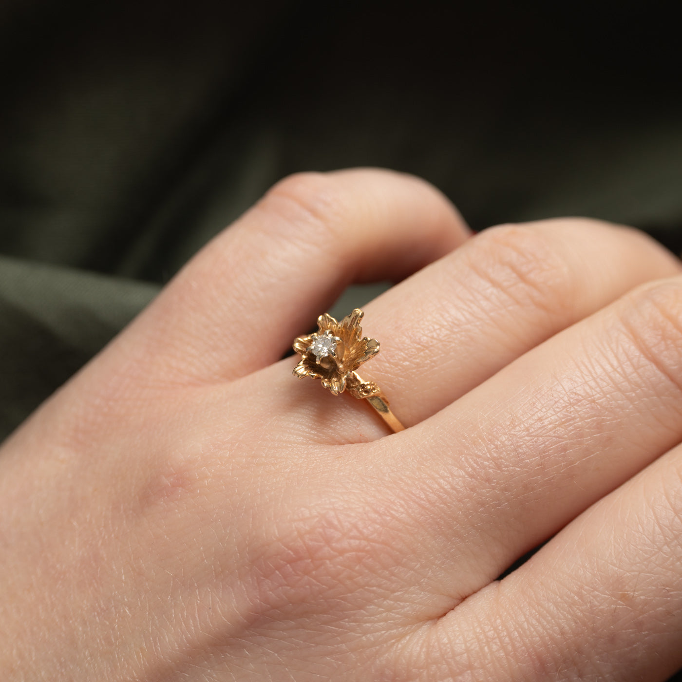 Vintage Canadian 14k Diamond Textured Flower Ring | SZ 6
