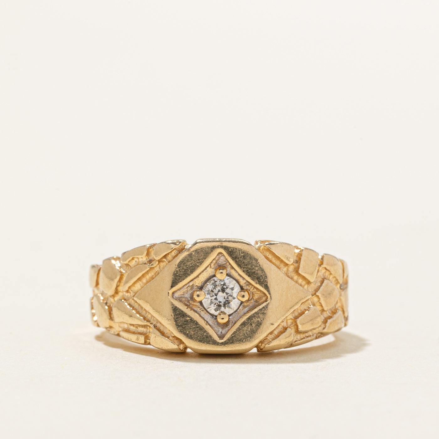 14K Diamond Textured Signet Ring | 0.10ct | SZ 7.0