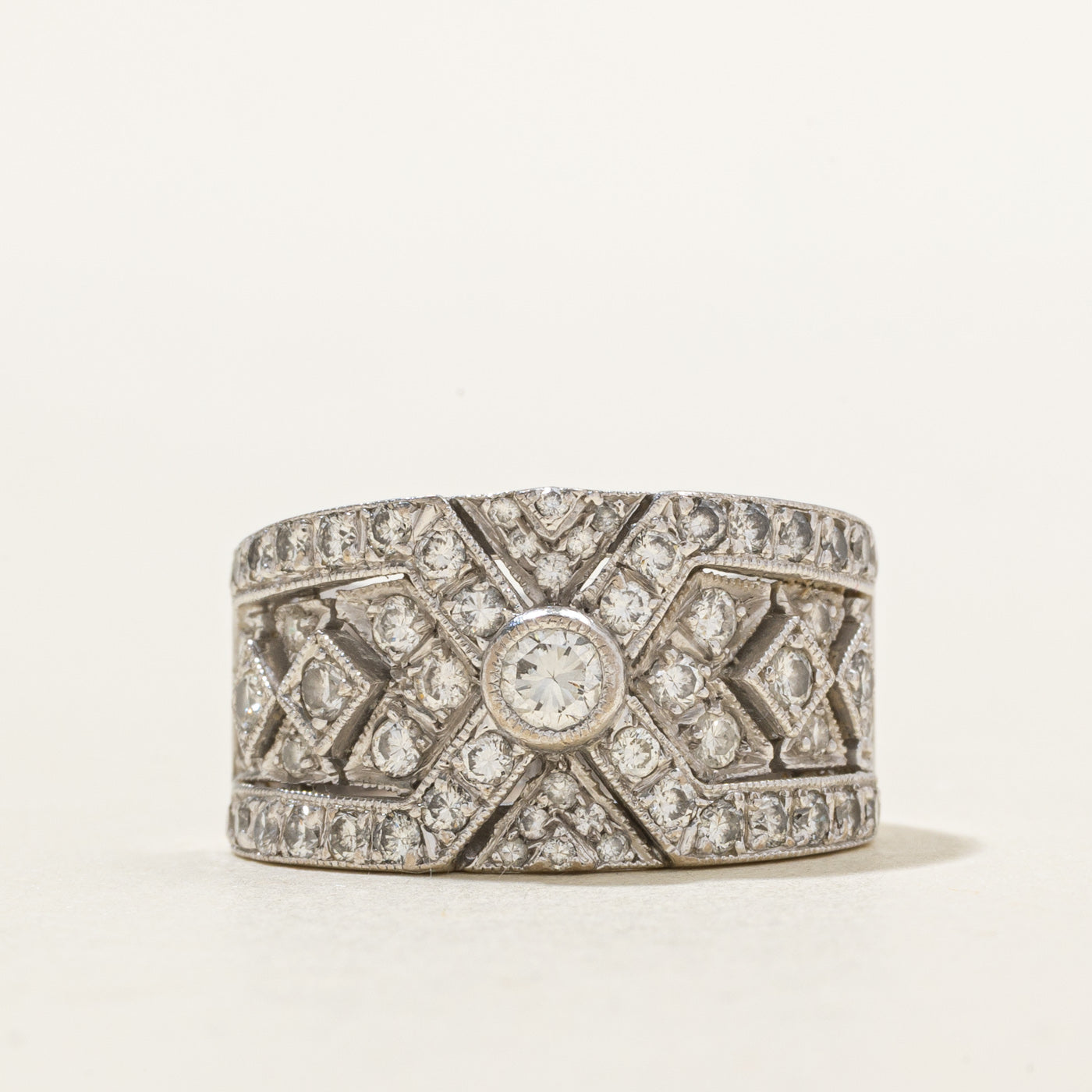 18k Diamond Cluster Geometric Design Band | 1.17ctw | SZ 5.25