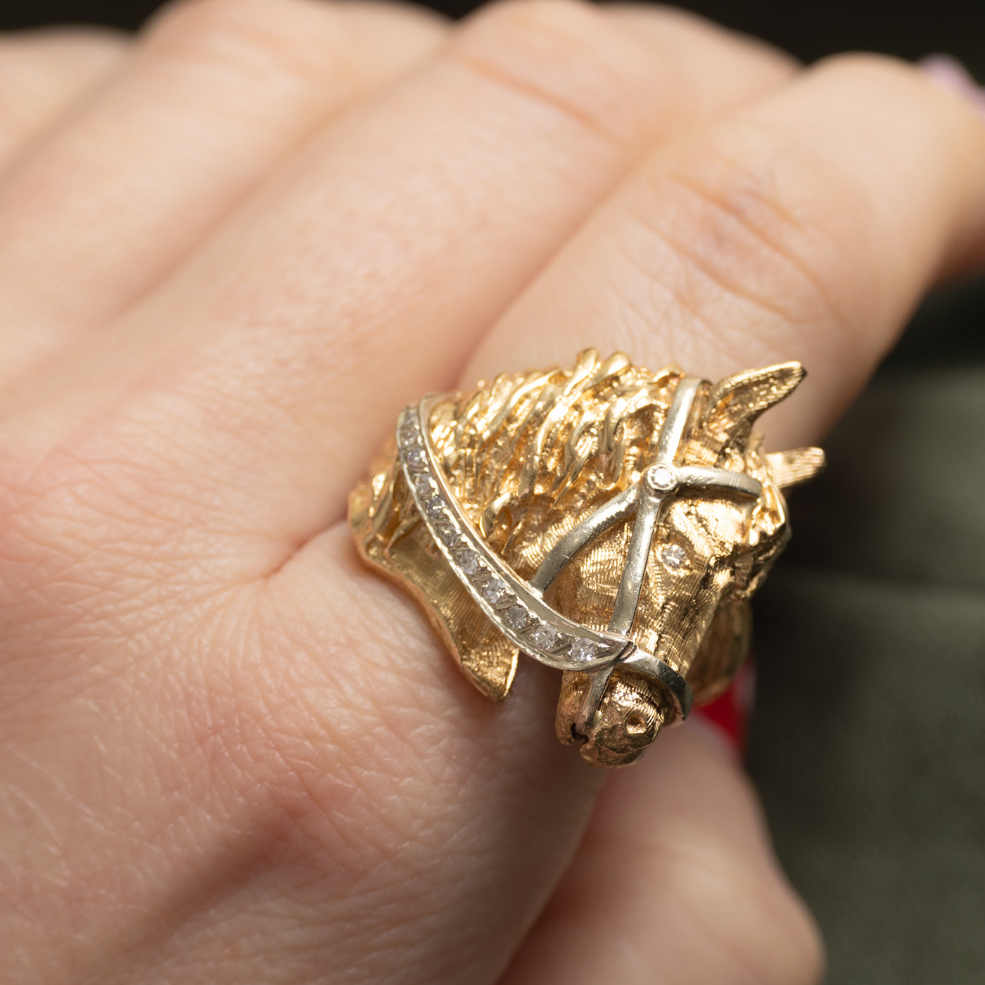 14k Diamond Accent Horse Head Ring | SZ 8.5