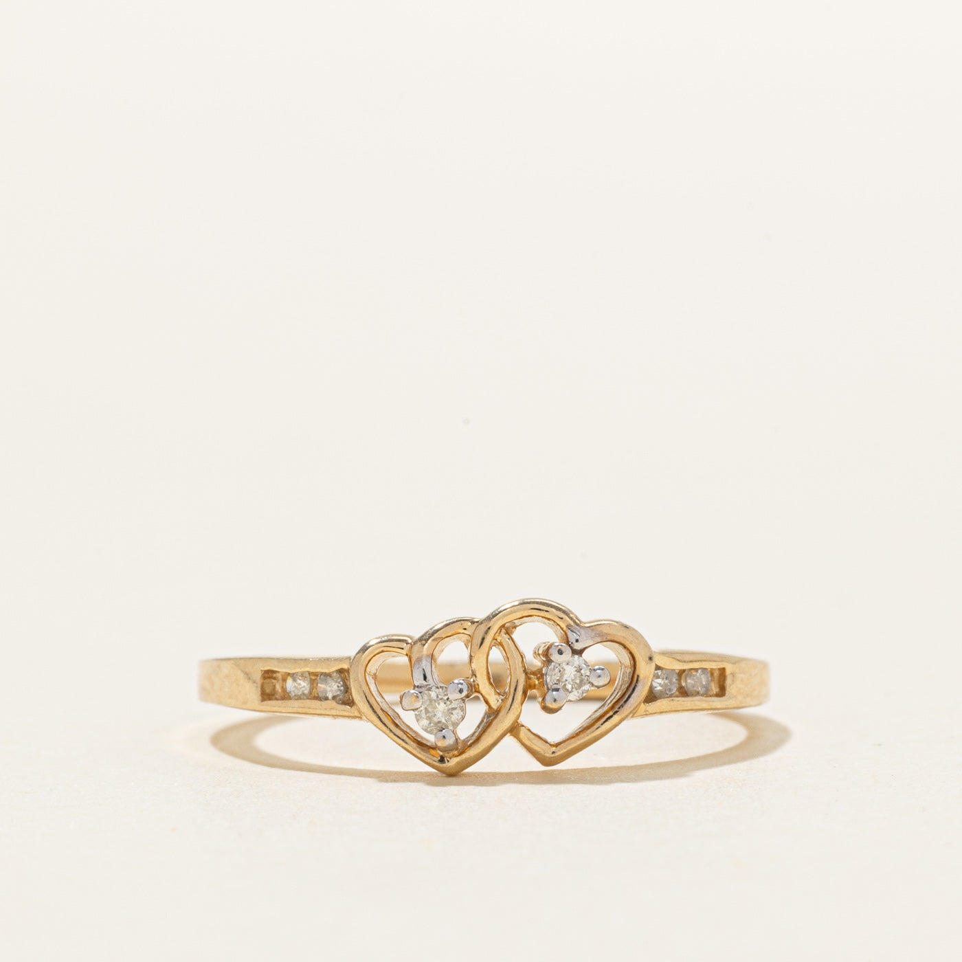 10K Diamond Double Heart Ring | SZ 7.0