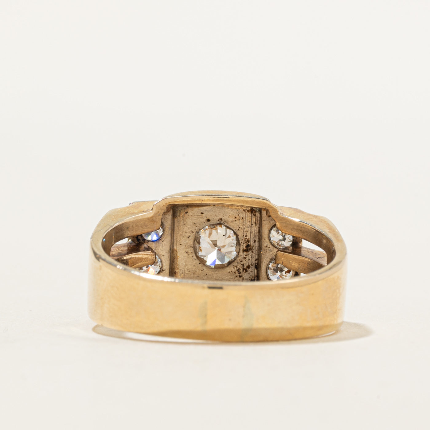 10k Diamond Geometric Grooved Ring | 0.39ct VS1 H, 0.35ctw | SZ 10.25