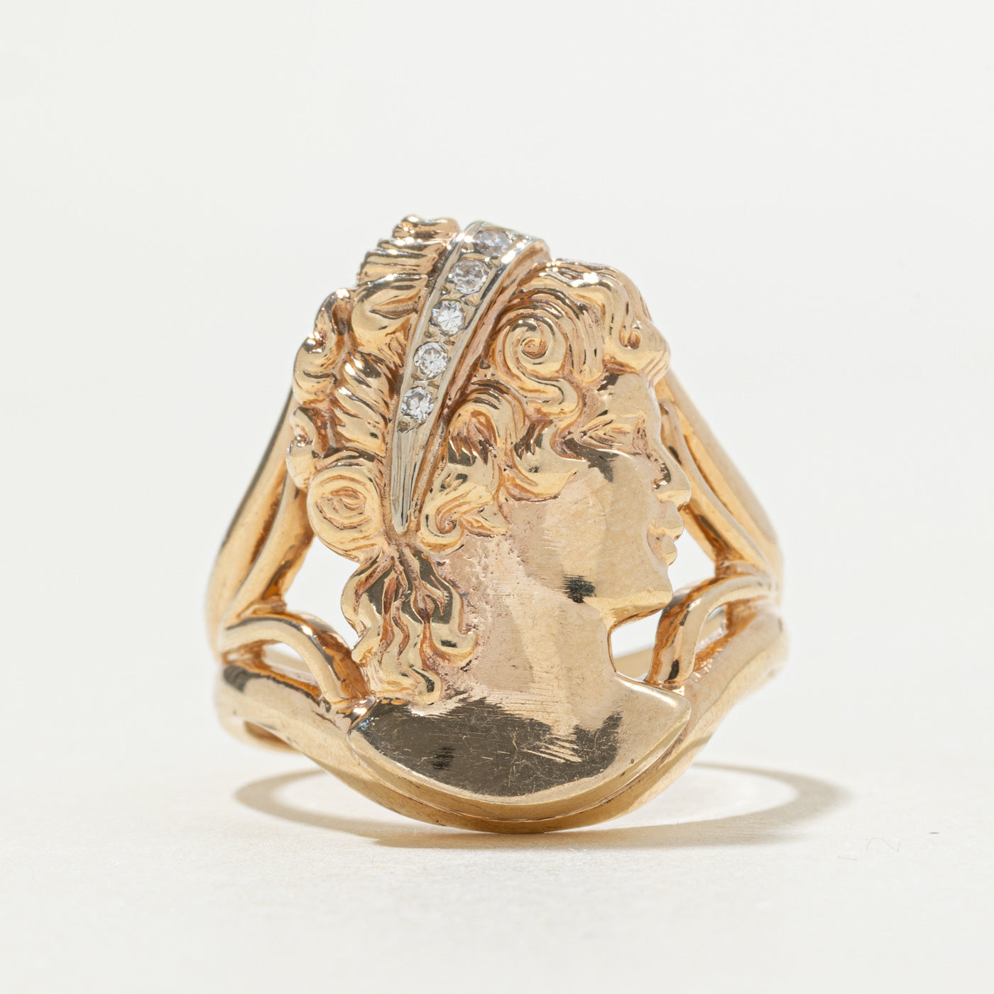 10k Diamond Portrait Cameo Ring | SZ 9.25