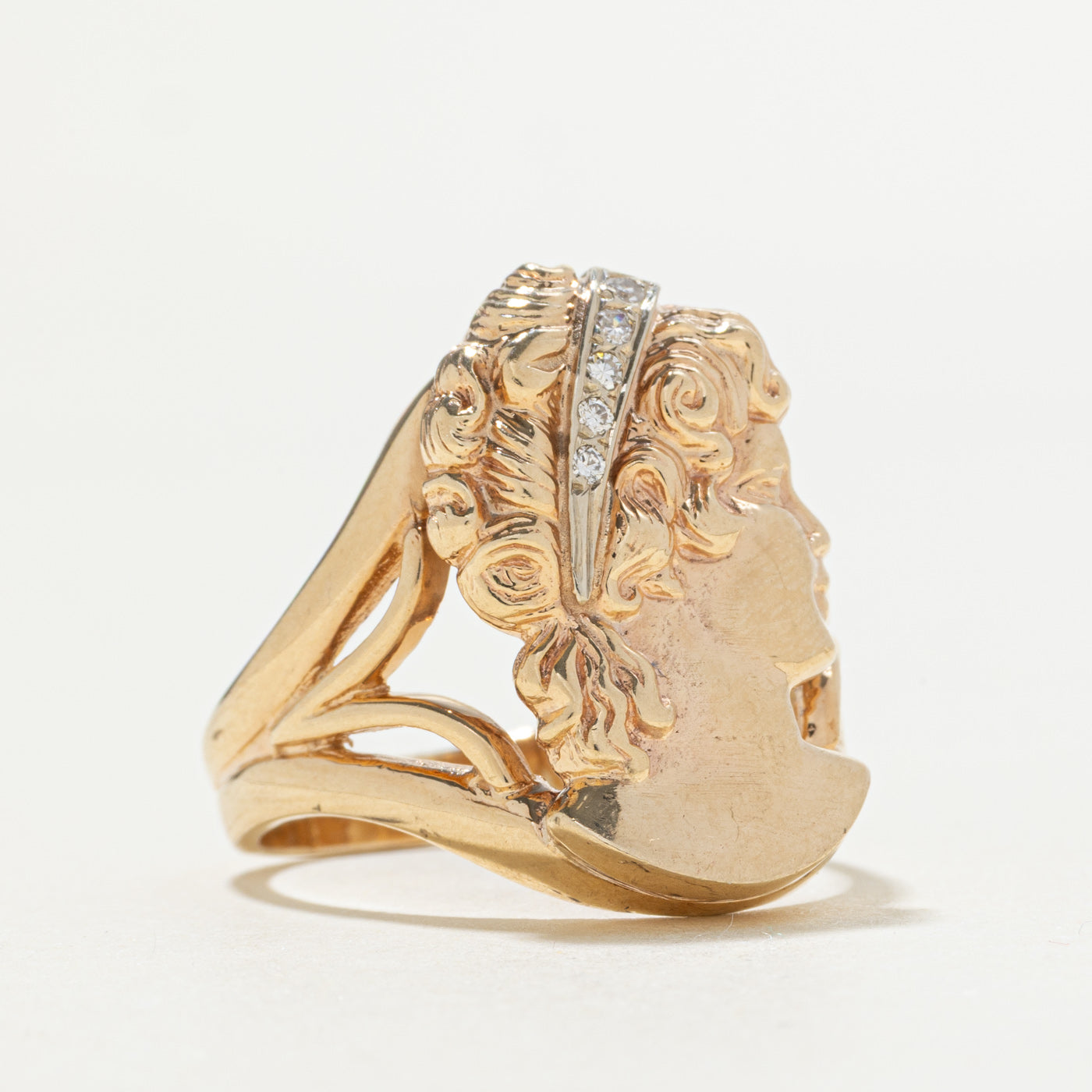 10k Diamond Portrait Cameo Ring | SZ 9.25