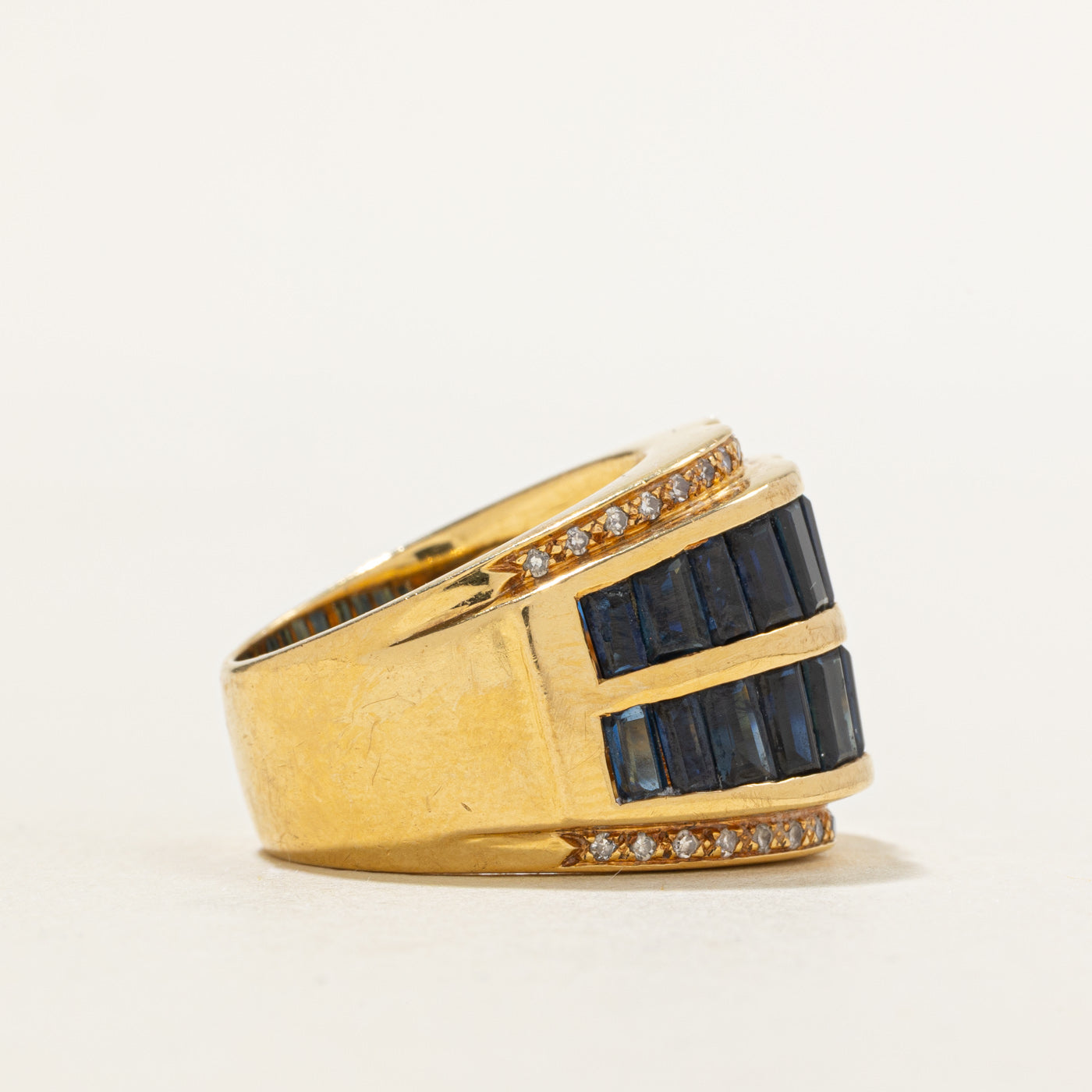 18k Sapphire & Diamond Multi Row Ring | 6.75ctw, 0.26ctw | SZ 6.5