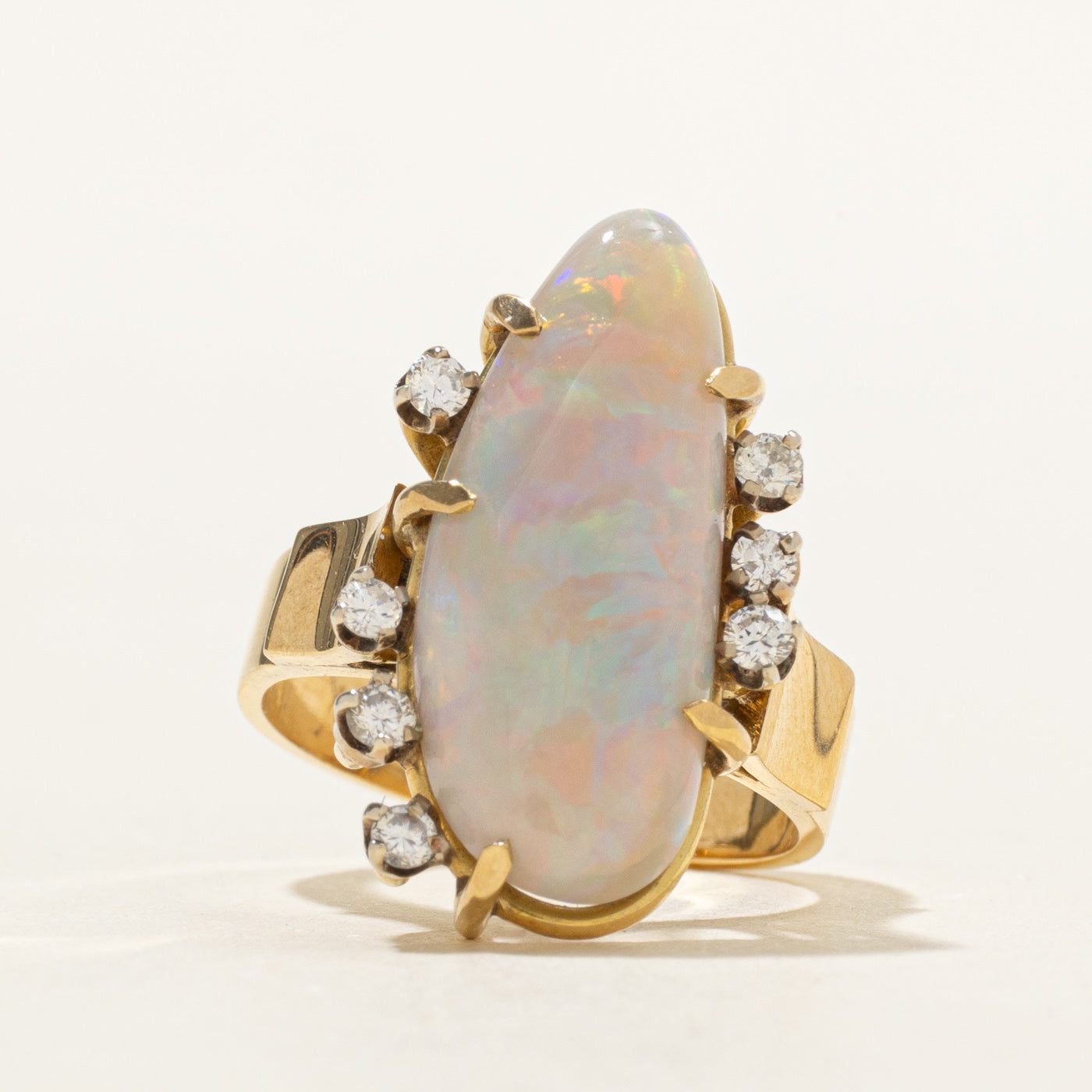 18k Black Opal & Diamond Cocktail Ring | 4.94ct, 0.22ctw | SZ 6.75