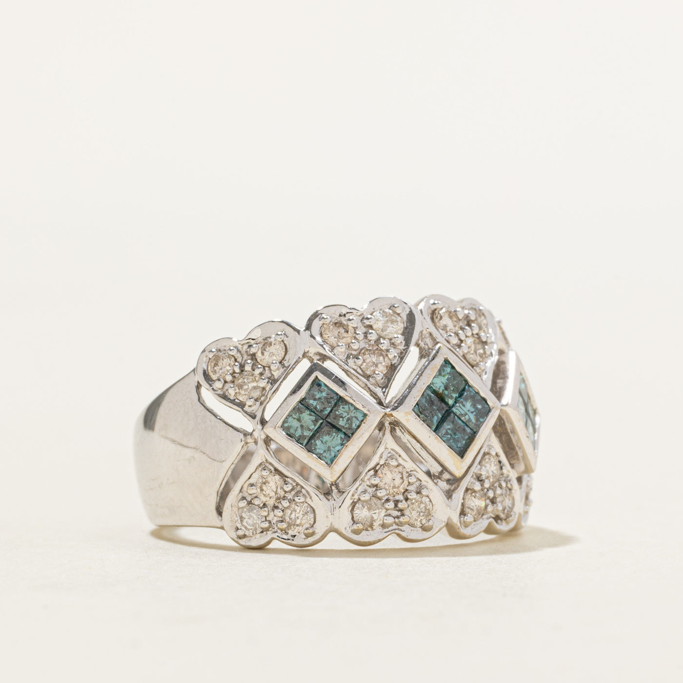 14k Blue & White Diamond Geometric Cluster Ring | 0.94ctw | SZ 7.25
