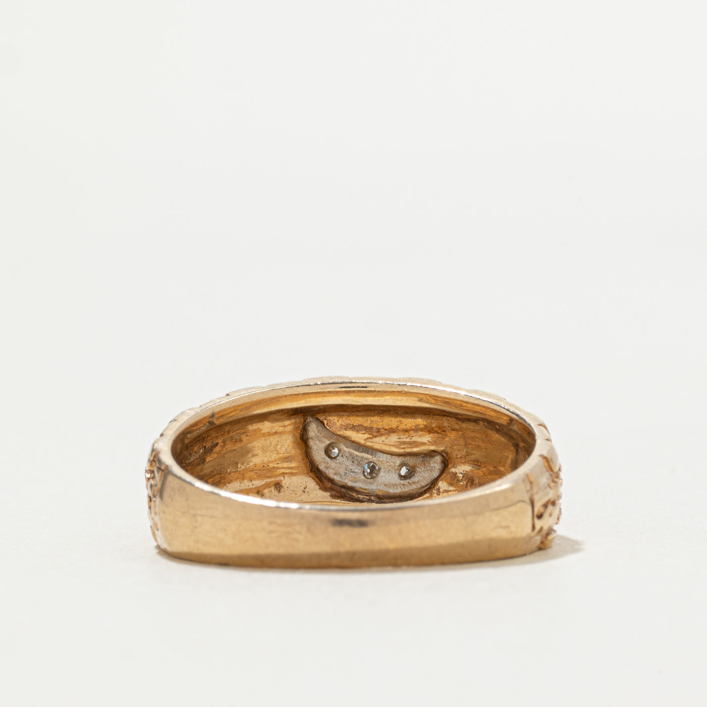 Vintage Canadian 10k Diamond Textured Moon Ring | SZ 10