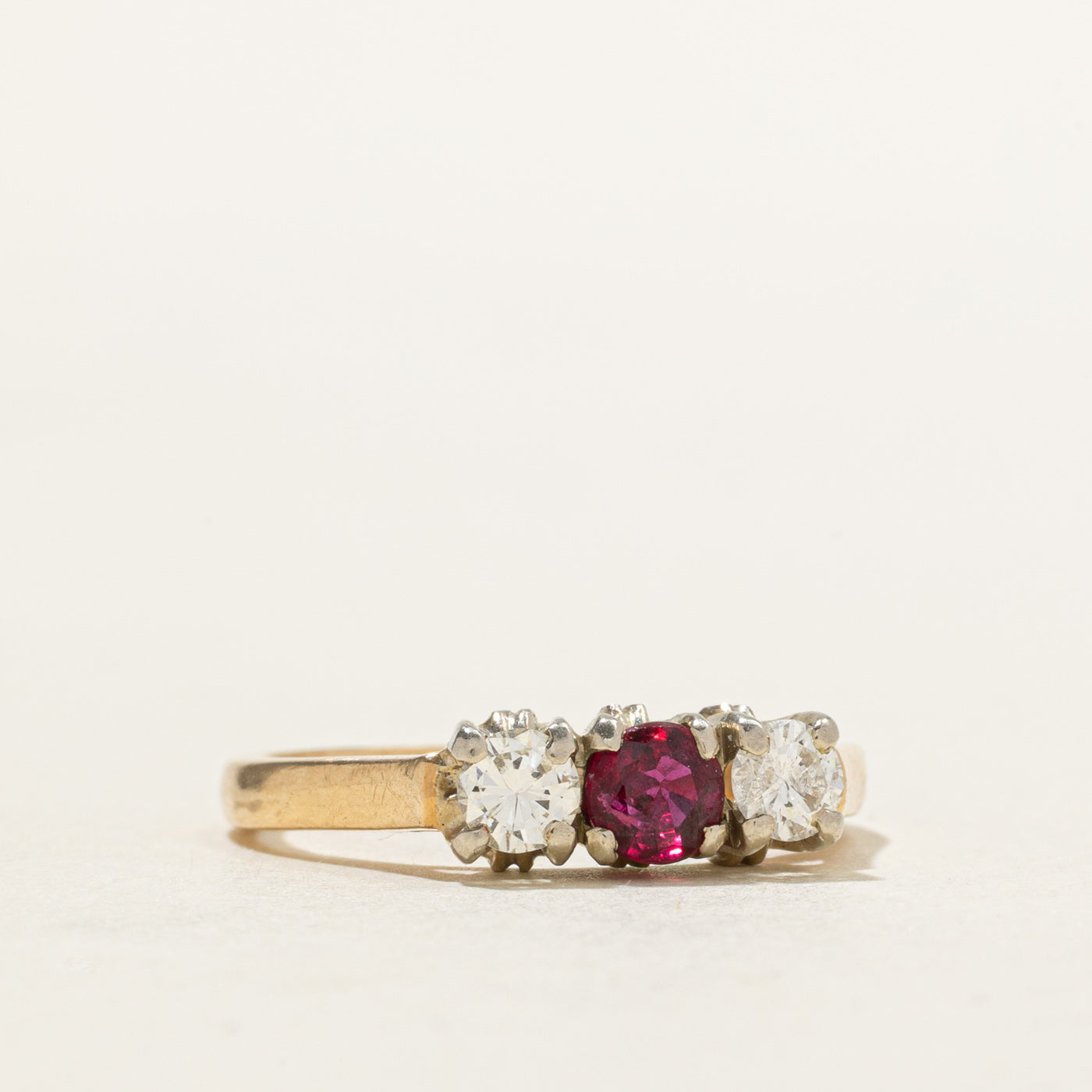 14k Three Stone Ruby & Diamond Ring | 0.33ctw, 0.27ct | SZ 6