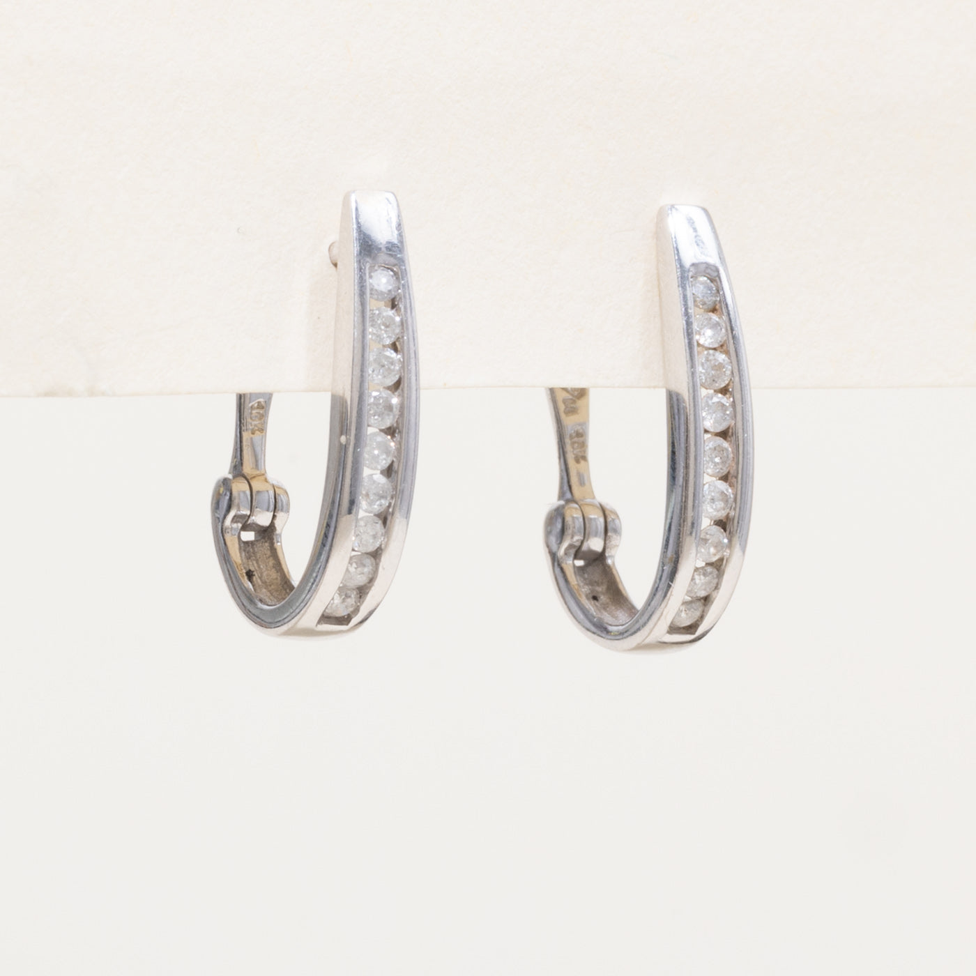 10k White Gold Channel Set Diamond Hoop Earrings | 0.27ctw