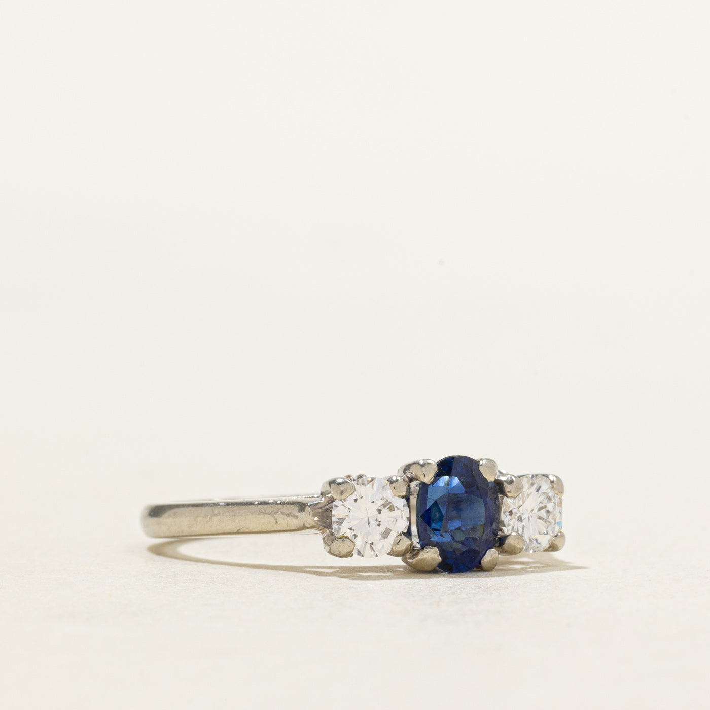 18k Three Stone Sapphire & Diamond Ring | 0.55ct, 0.39ctw | SZ 6