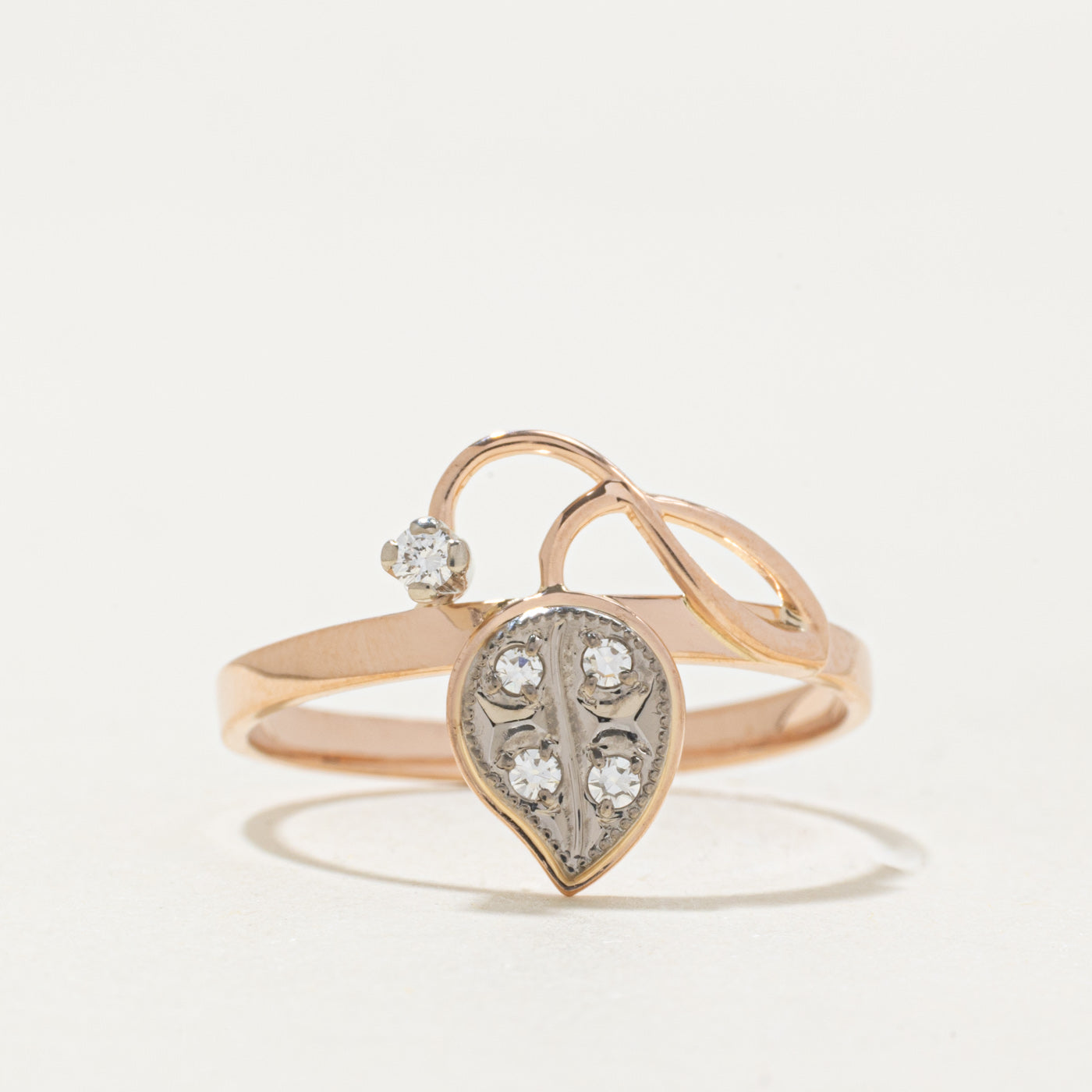 2006 Soviet Hallmarked Diamond Leaf Design Ring | 0.04ctw | SZ 9.5