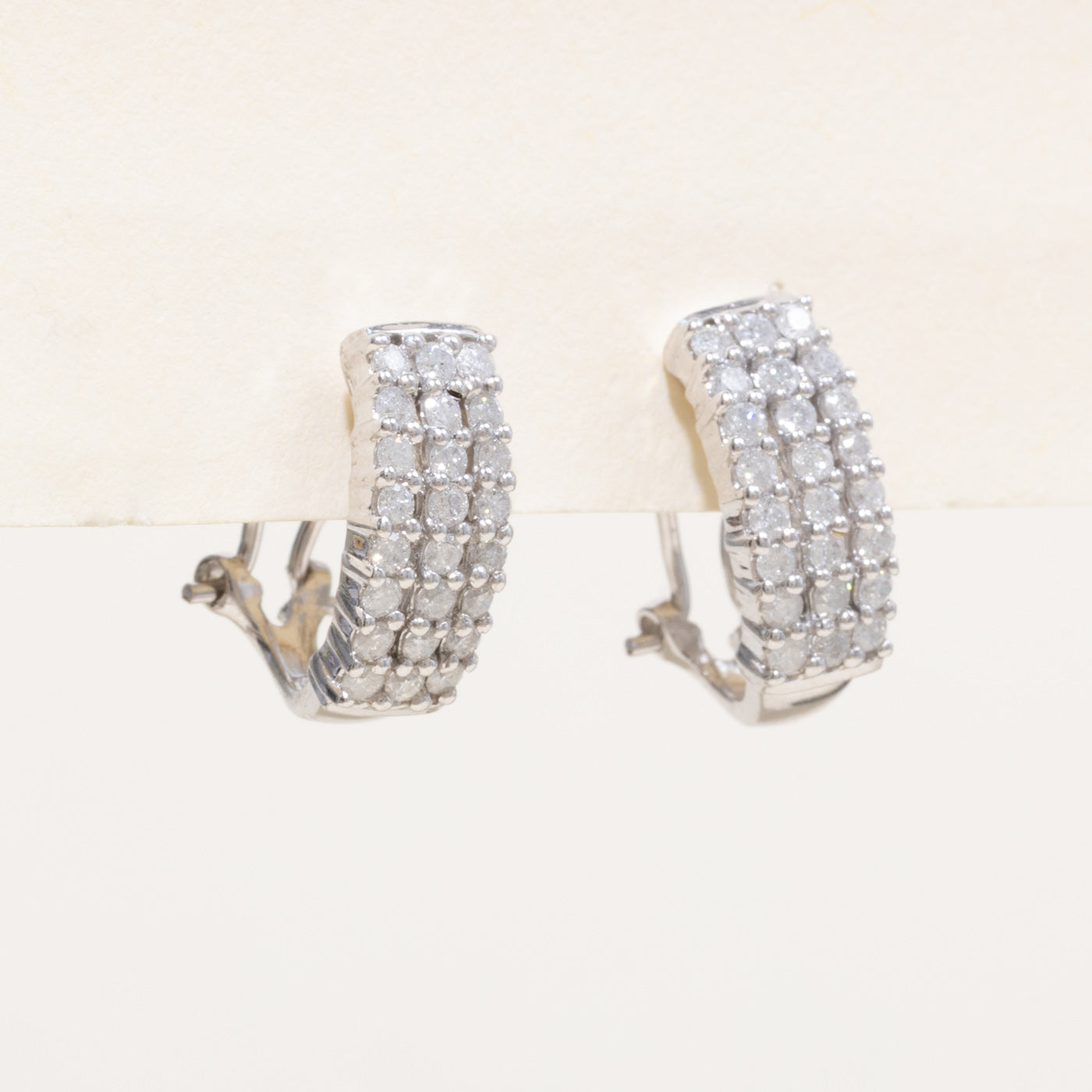 10k Diamond Triple Row Half Hoop Earrings | 0.96ctw