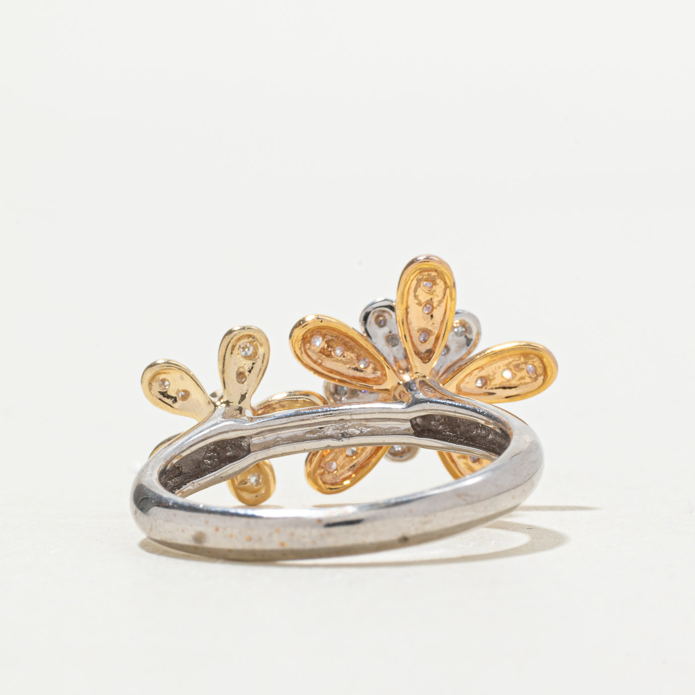 10k Two Tone Gold Diamond Floral Ring | SZ 7.25