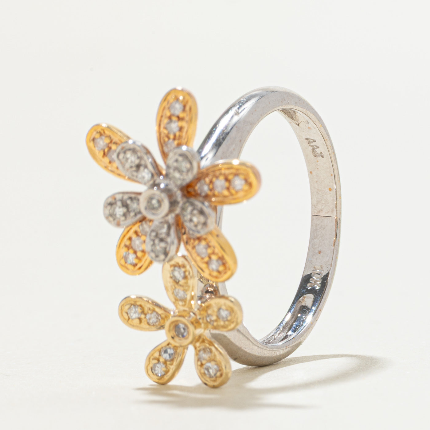 10k Two Tone Gold Diamond Floral Ring | SZ 7.25