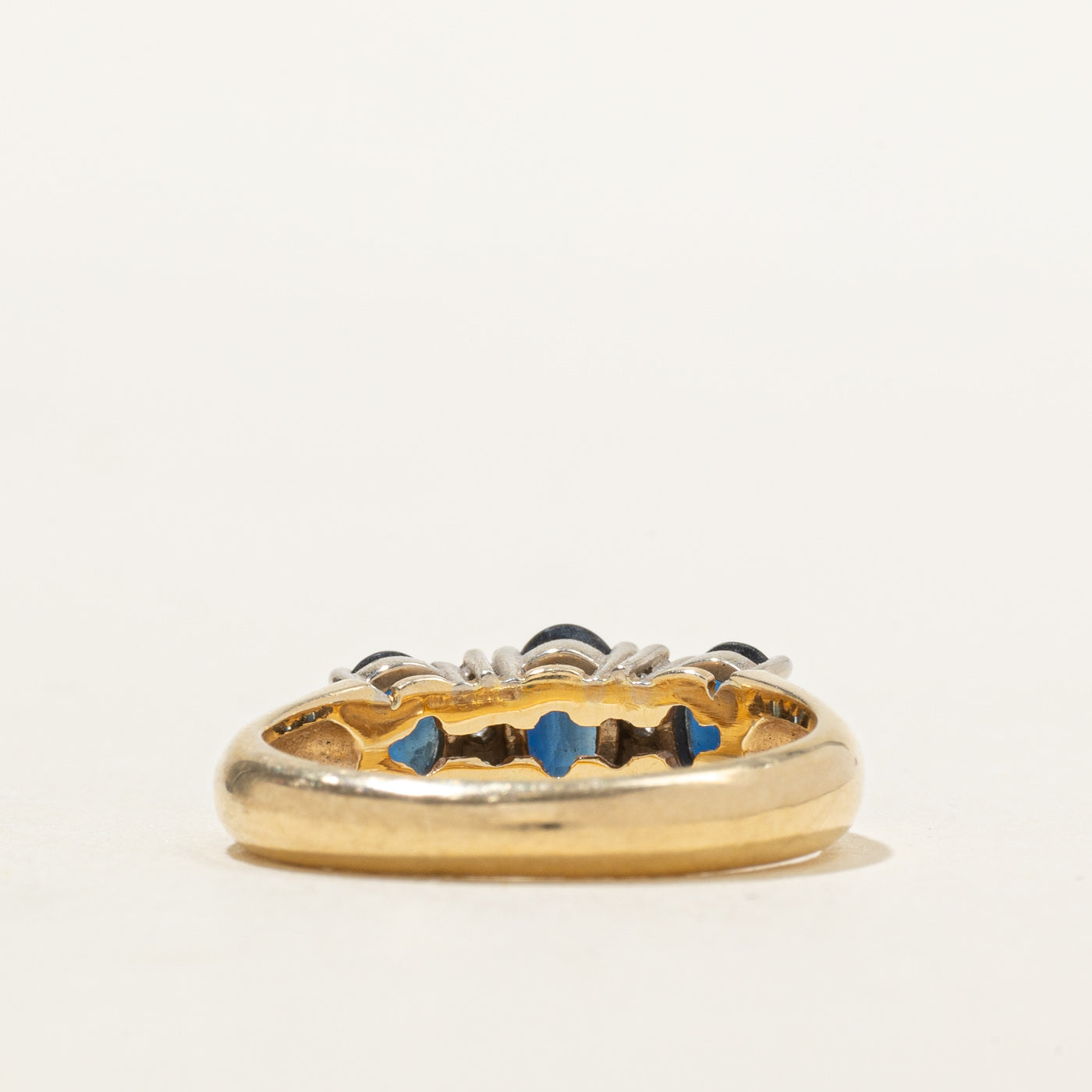 ‘Birks’ 14k Three Stone Sapphire & Diamond Ring | 1.47ctw, 0.07ctw | SZ 6.75