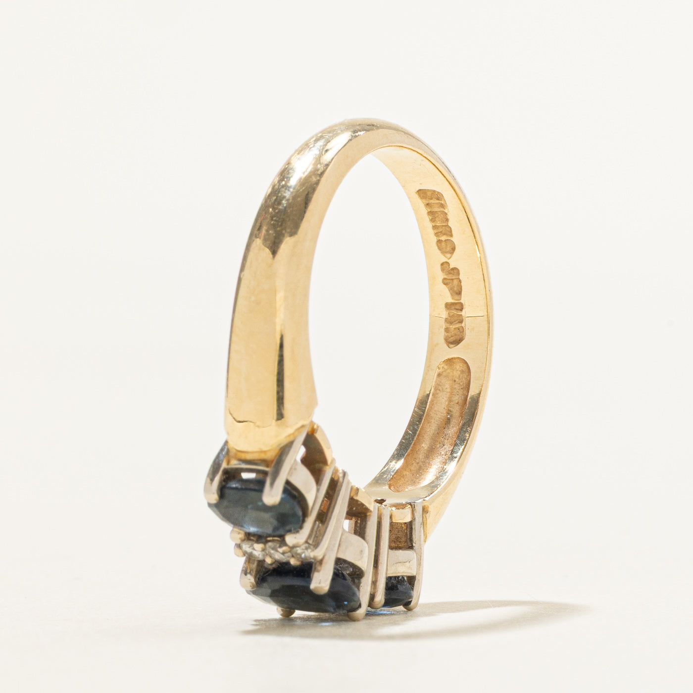 ‘Birks’ 14k Three Stone Sapphire & Diamond Ring | 1.47ctw, 0.07ctw | SZ 6.75
