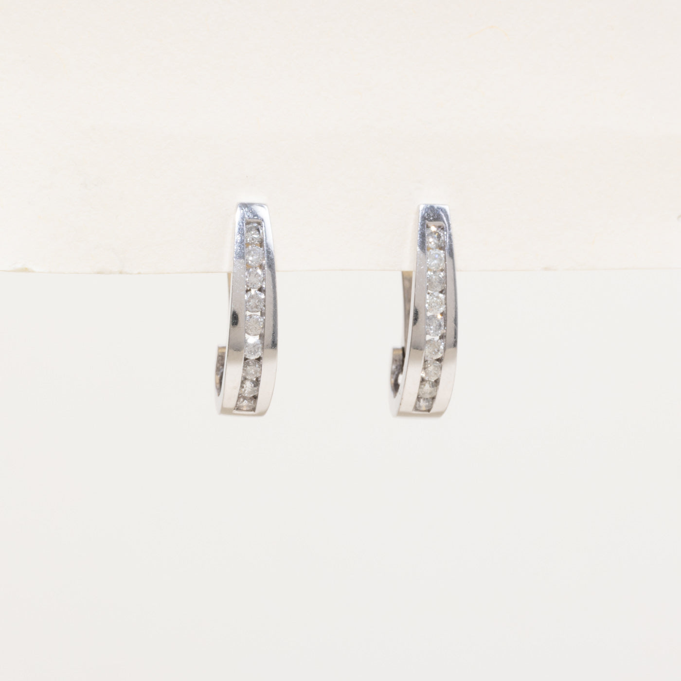 14k White Gold Channel Set Diamond Hoop Earrings | 0.36ctw
