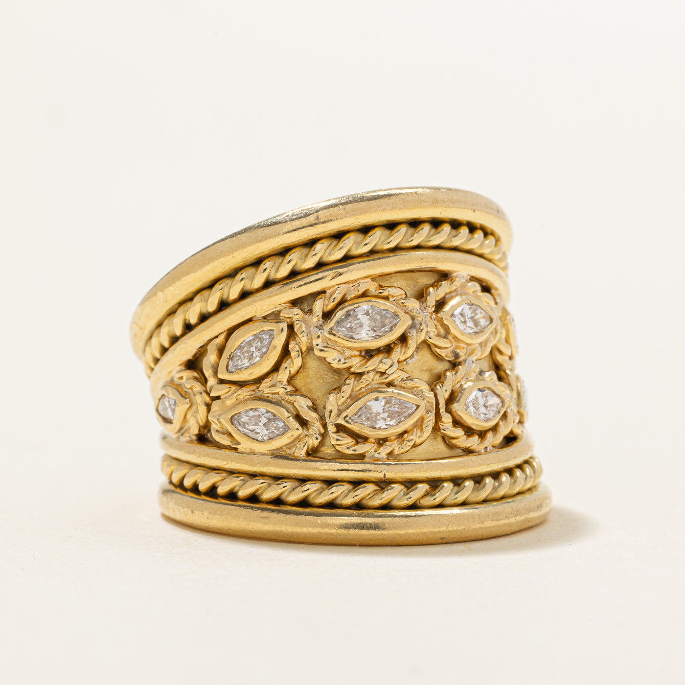18K Marquise Cut Diamond Ornate Cigar Band | 0.50ctw | SZ 7.0