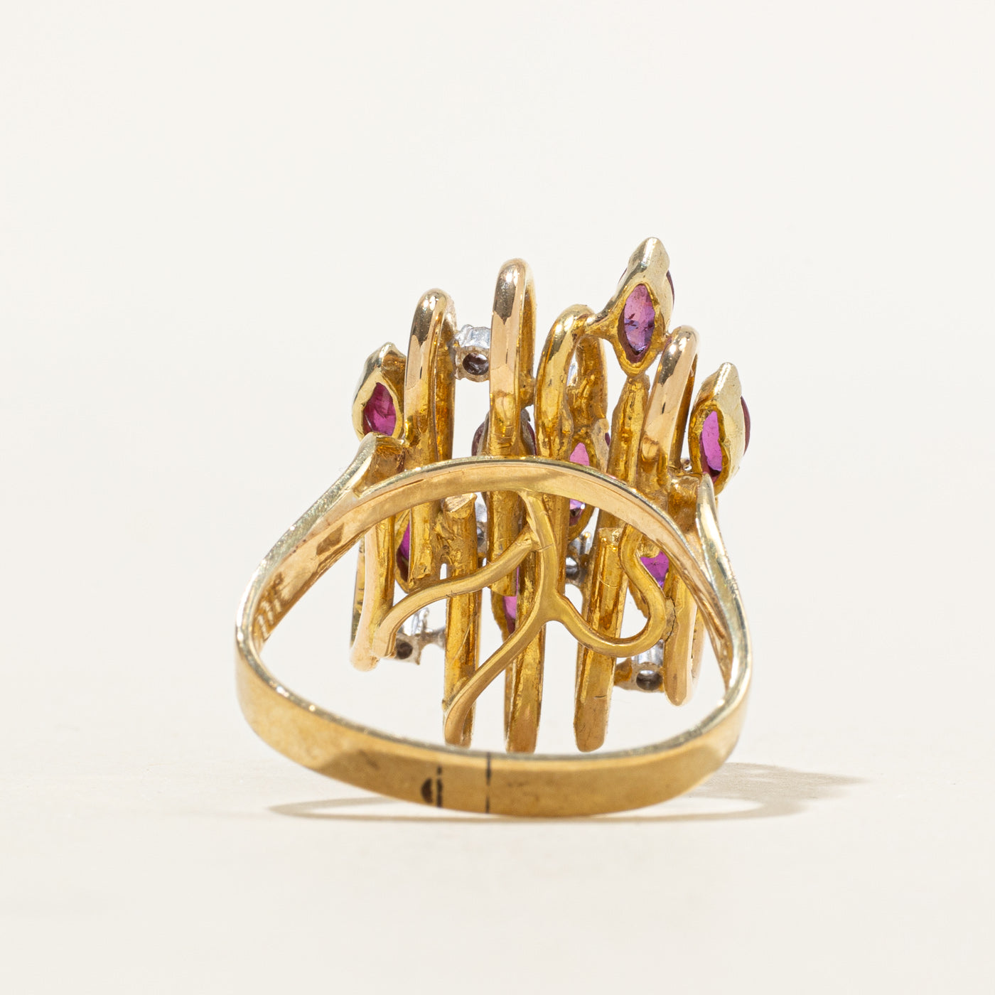 14k Ruby & Diamond Cluster Abstract Cocktail Ring | 1.58ctw, 0.14ctw | SZ 6