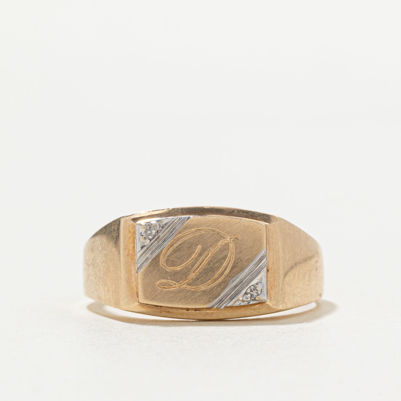 10k Diamond "D" Initial Signet Ring | SZ 9.5
