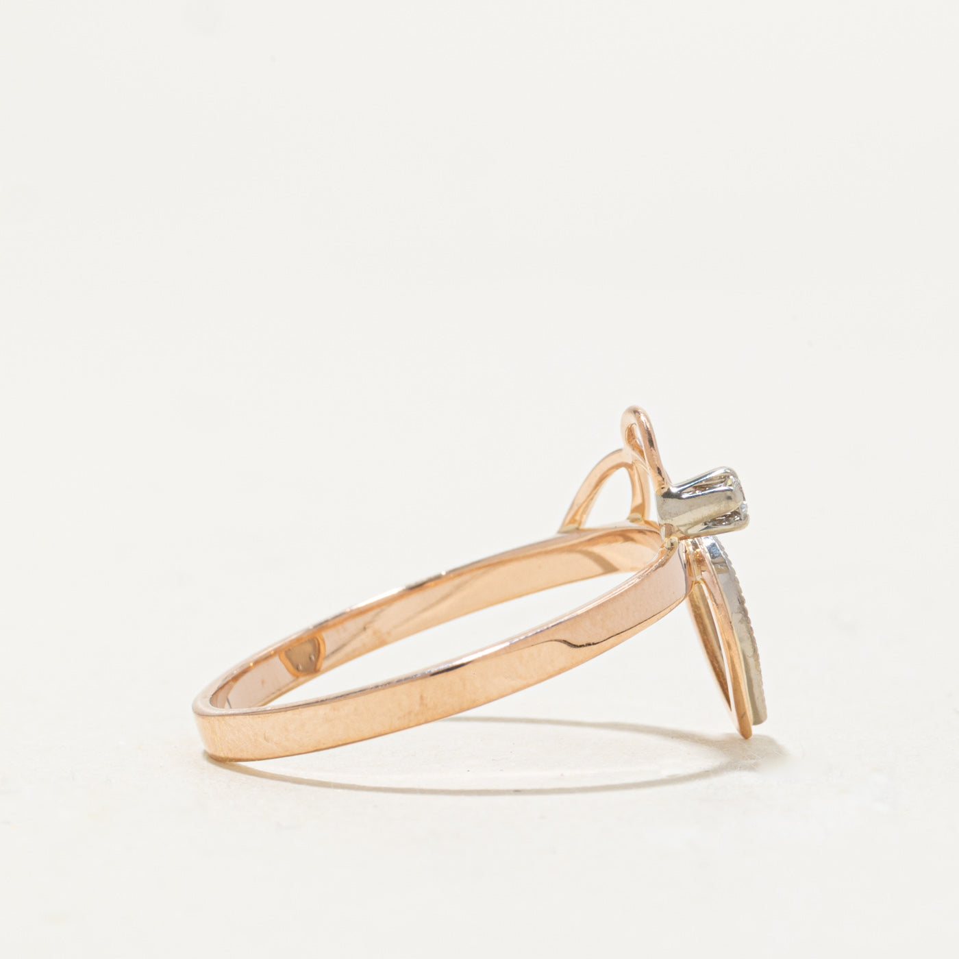 2006 Soviet Hallmarked Diamond Leaf Design Ring | 0.04ctw | SZ 9.5