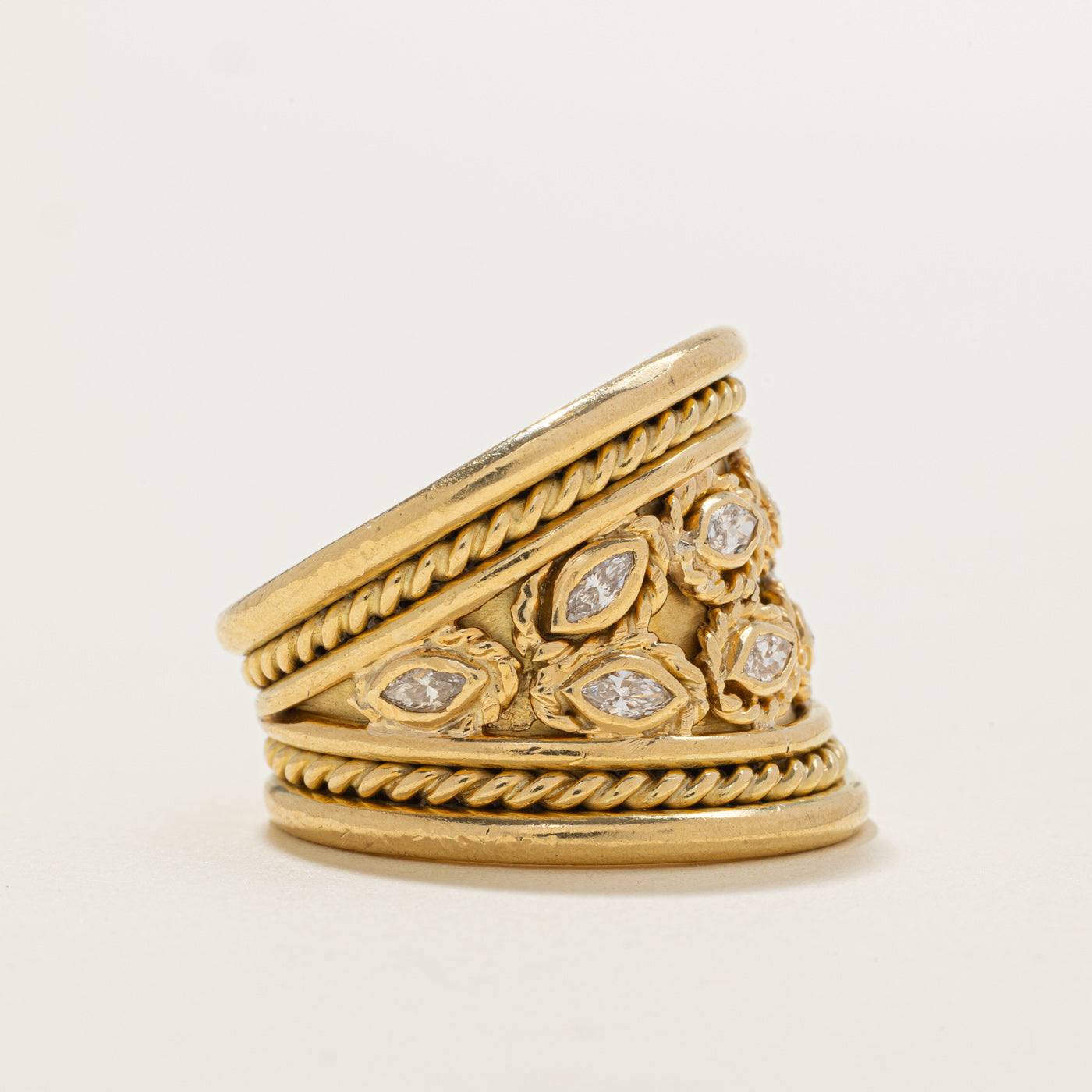 18K Marquise Cut Diamond Ornate Cigar Band | 0.50ctw | SZ 7.0