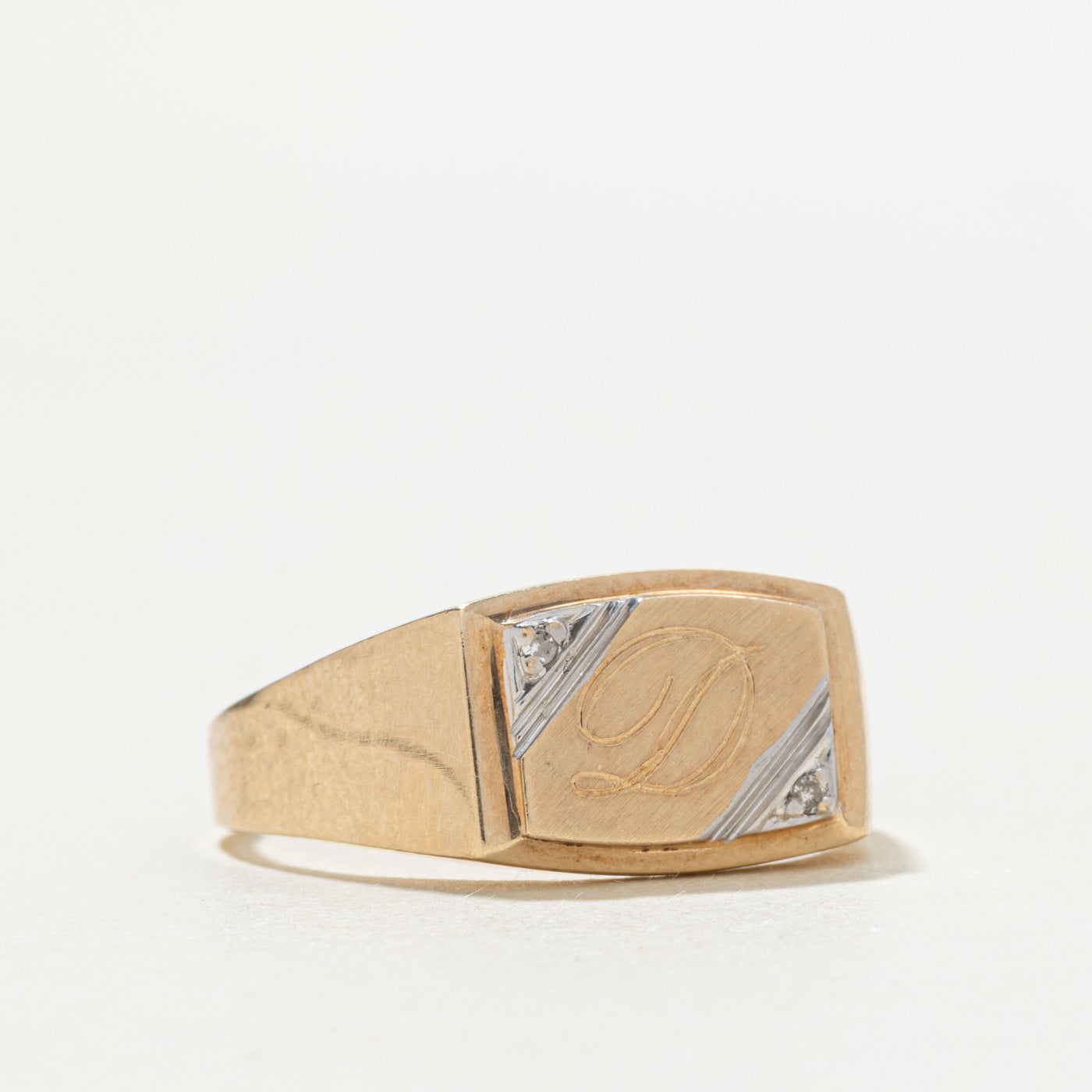 10k Diamond "D" Initial Signet Ring | SZ 9.5