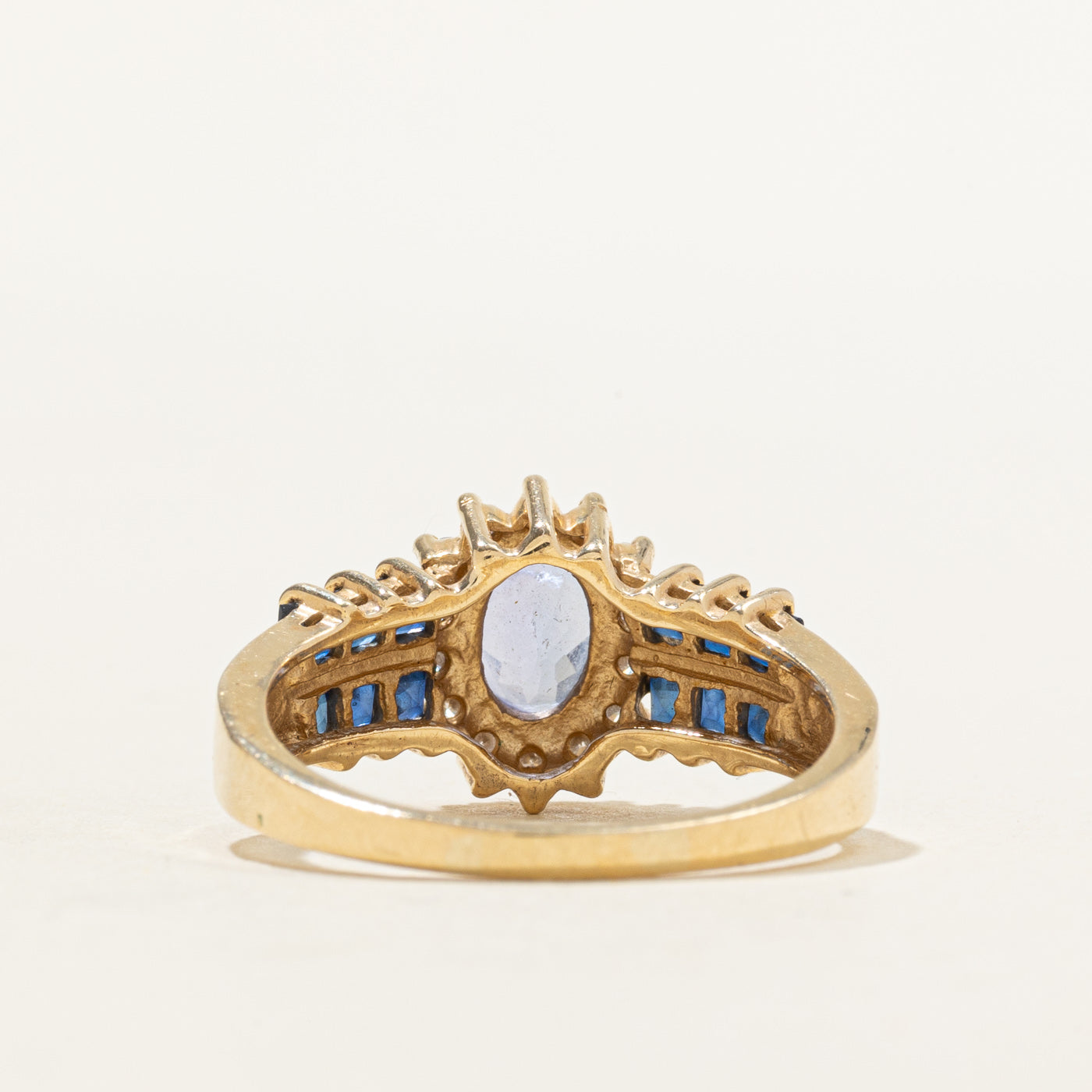 14k Tanzanite, Diamond Halo & Sapphire Accented Ring | 0.90ctw, 0.14ctw | SZ 8.75